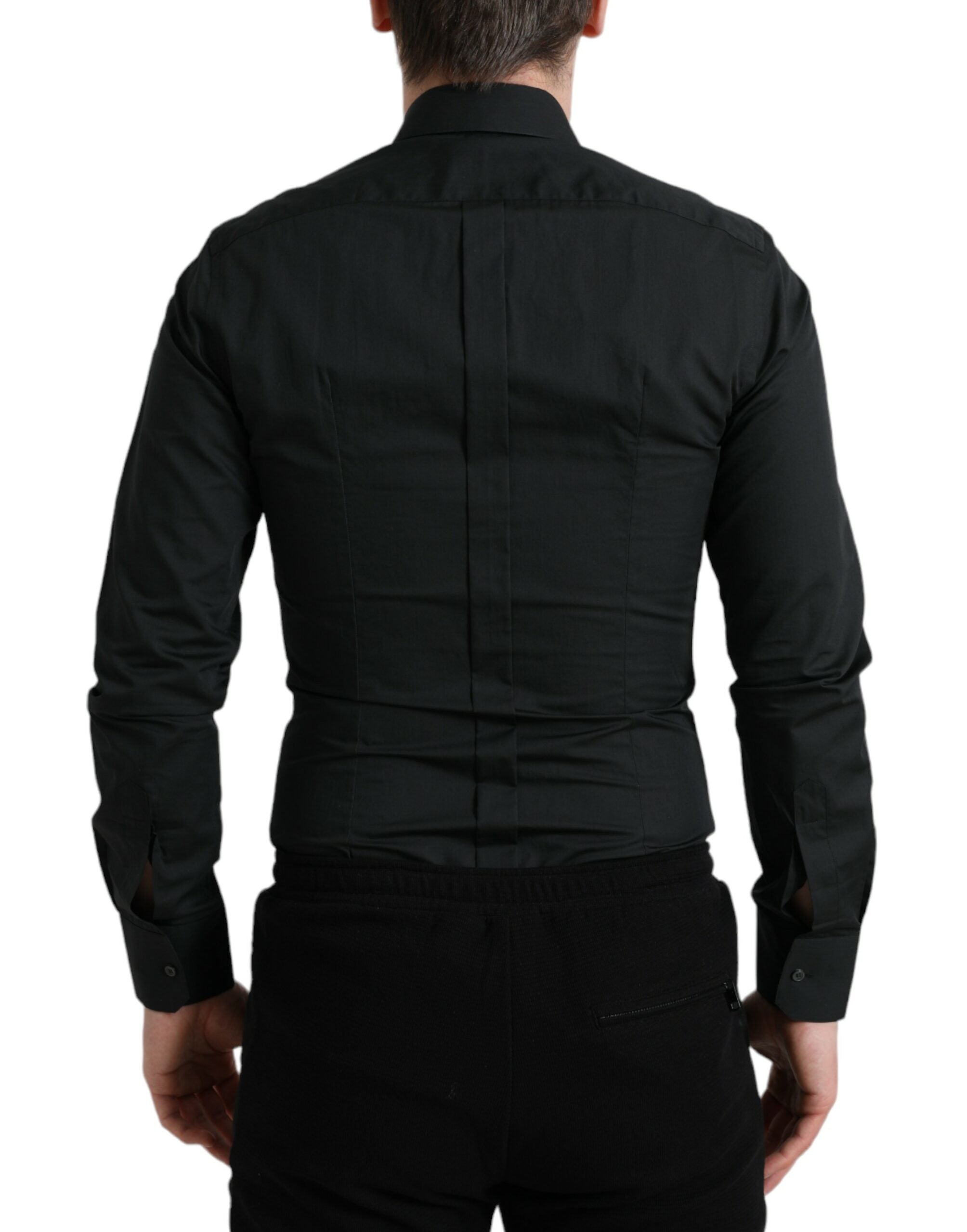 Camisa de vestir formal Dolce &amp; Gabbana de algodón y seda negra dorada