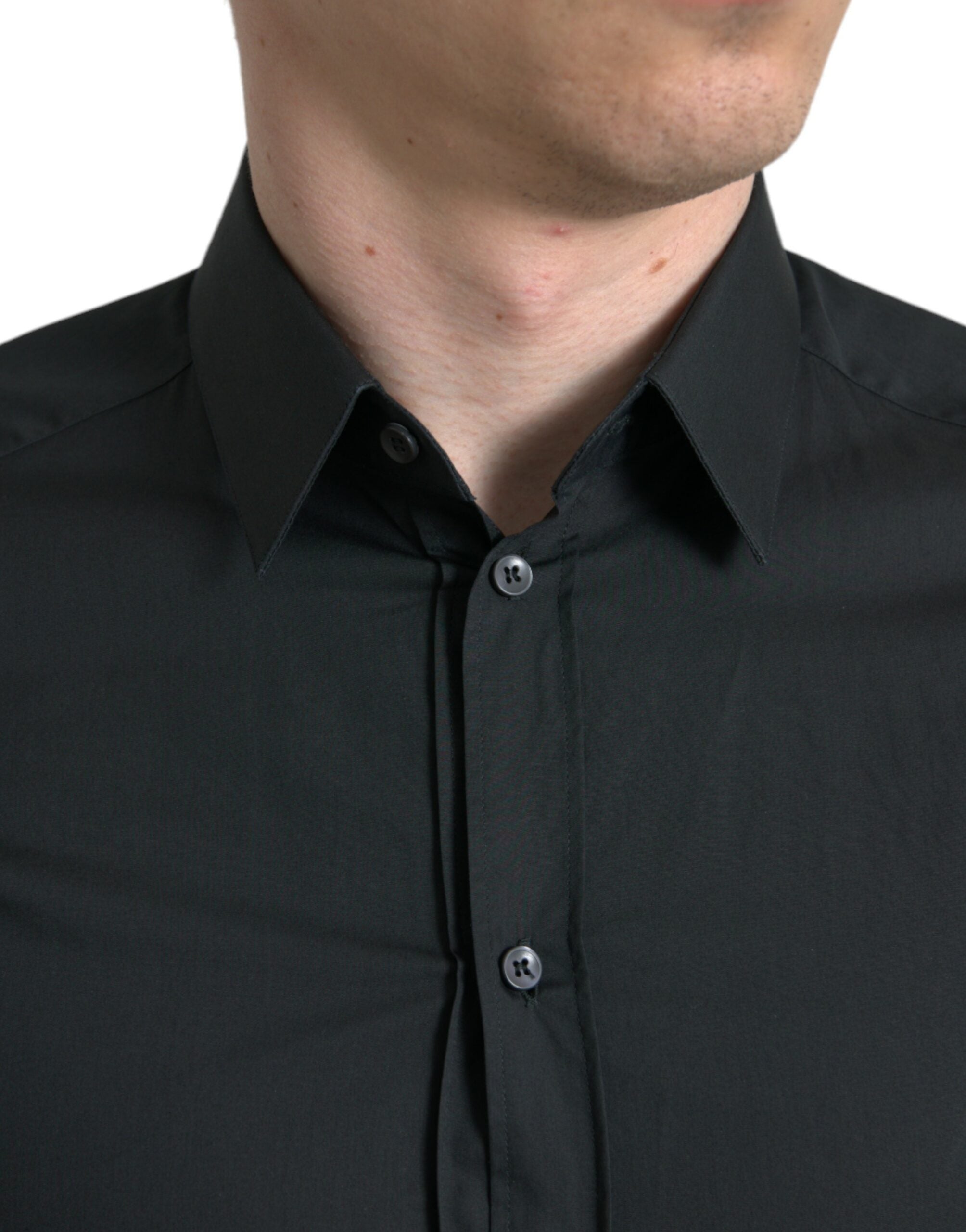 Camisa de vestir formal Dolce &amp; Gabbana de algodón y seda negra dorada