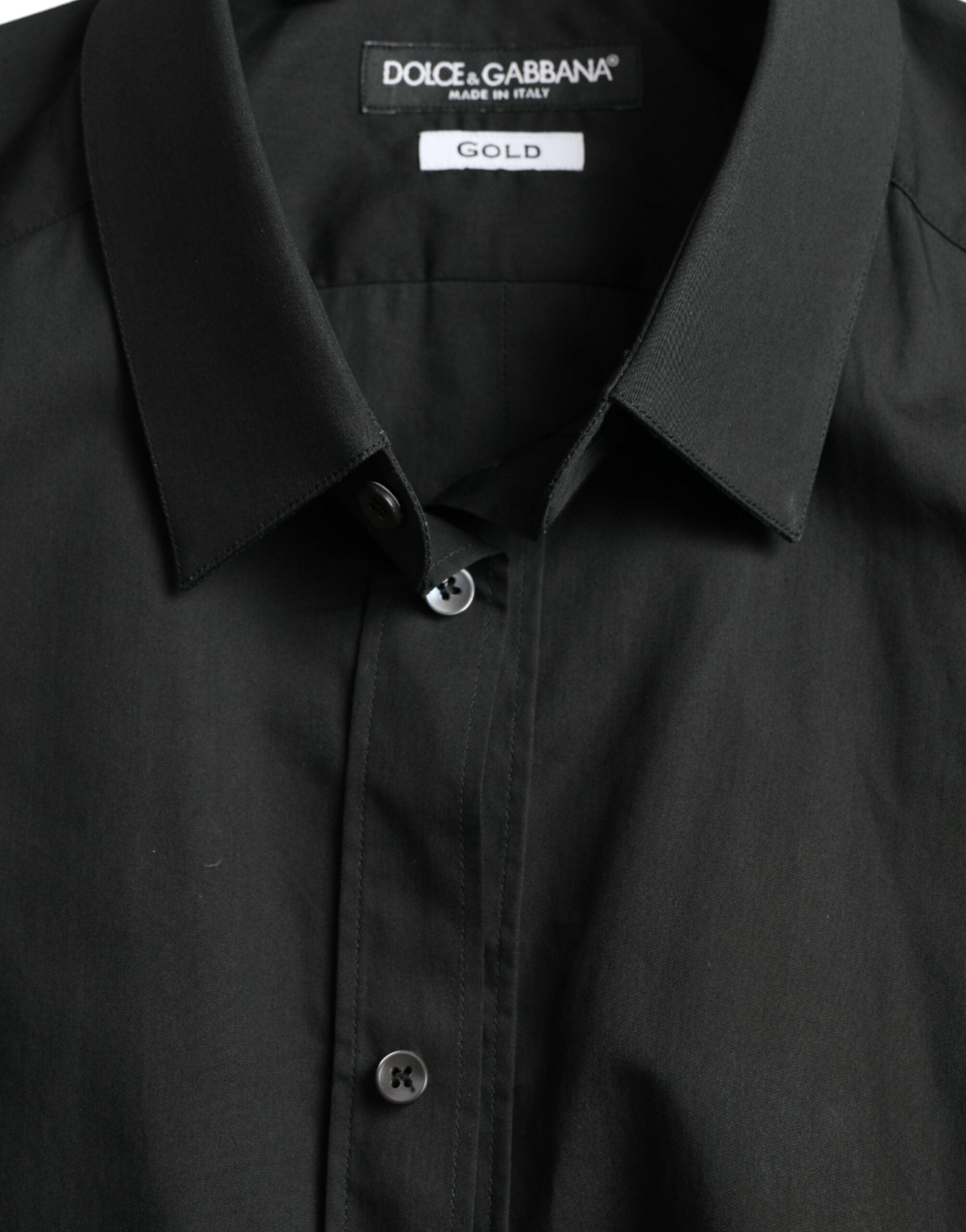 Camisa de vestir formal Dolce &amp; Gabbana de algodón y seda negra dorada