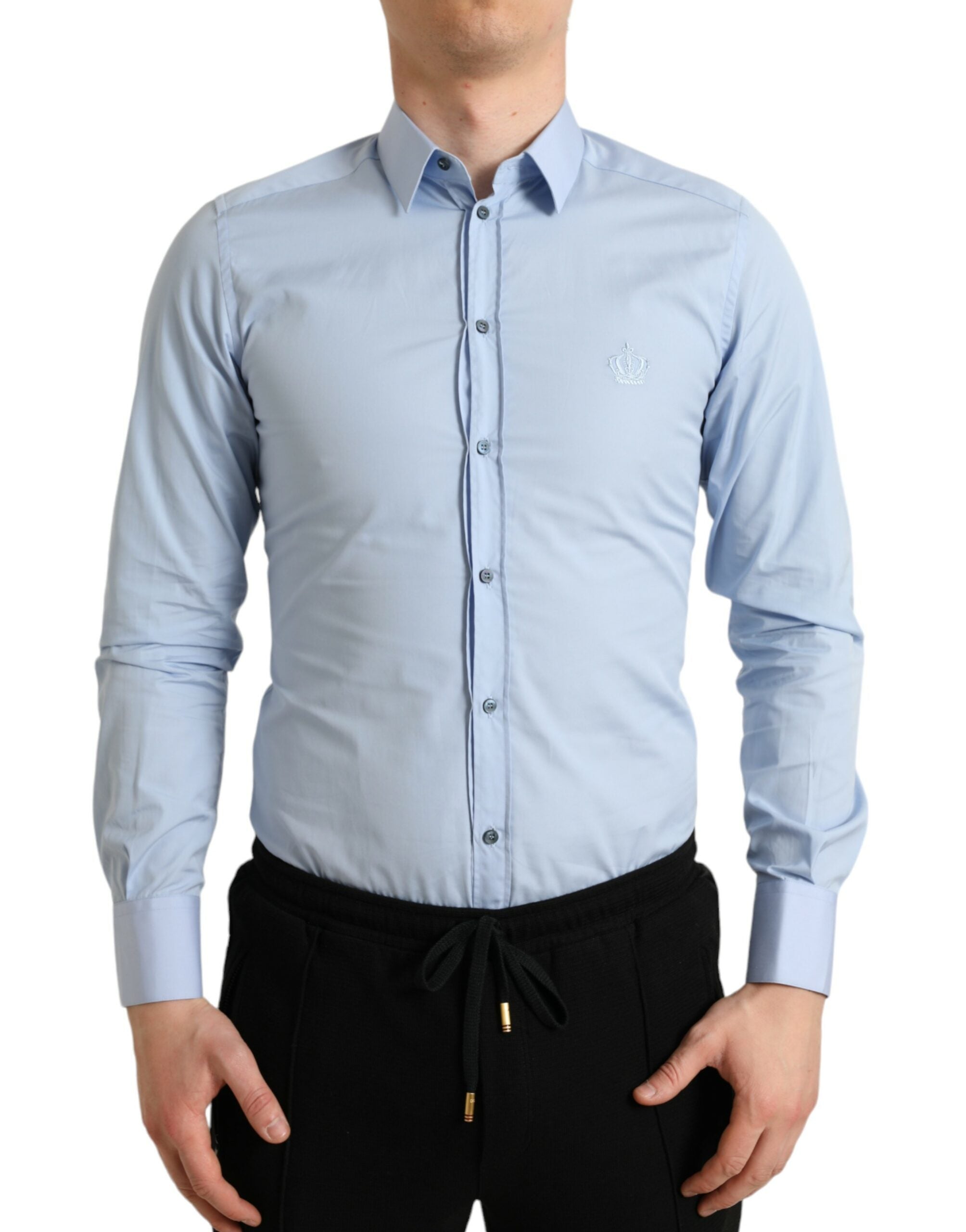 Camisa de vestir formal Dolce &amp; Gabbana de algodón azul cielo para hombre, color dorado
