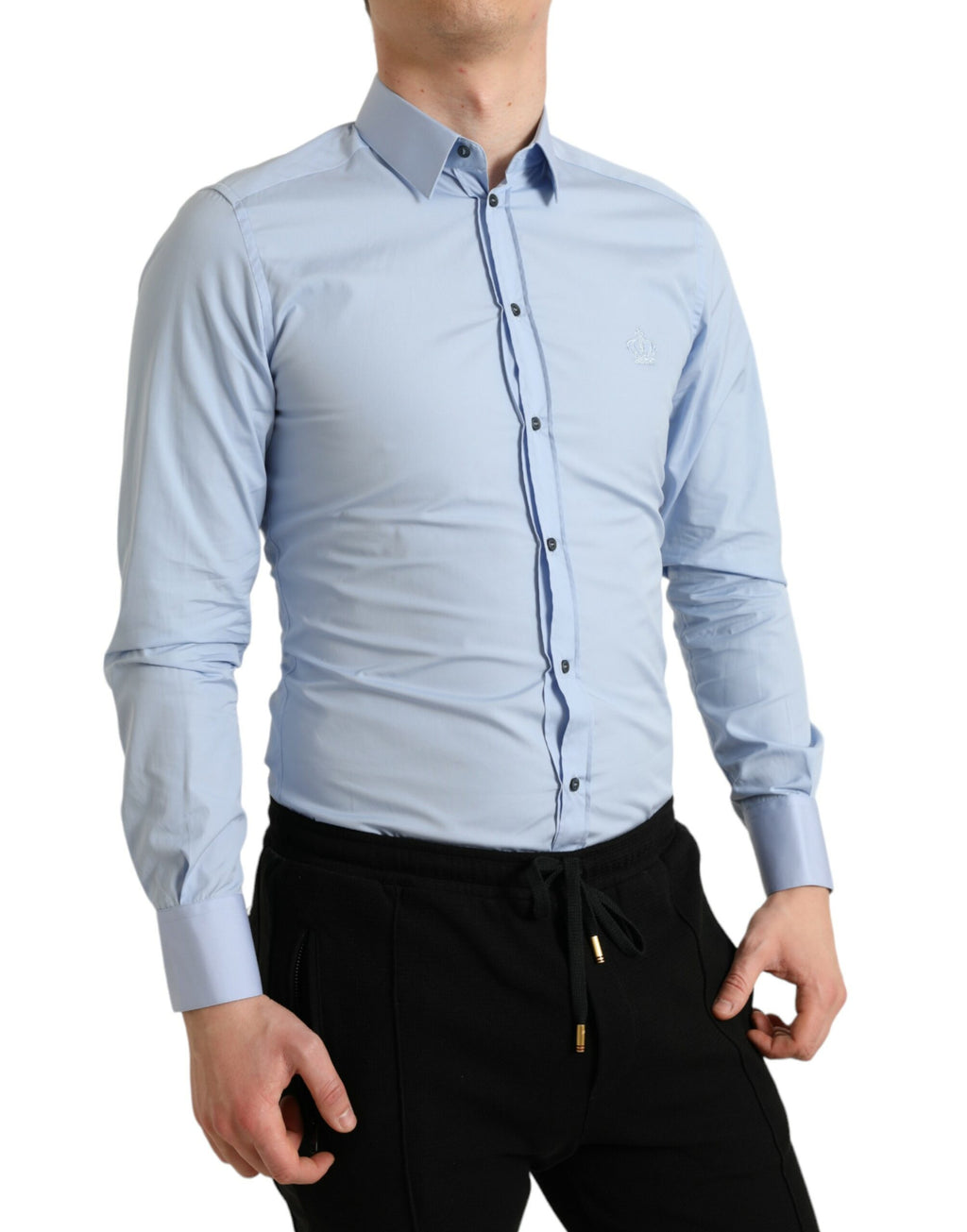 Camisa de vestir formal Dolce &amp; Gabbana de algodón azul cielo para hombre, color dorado