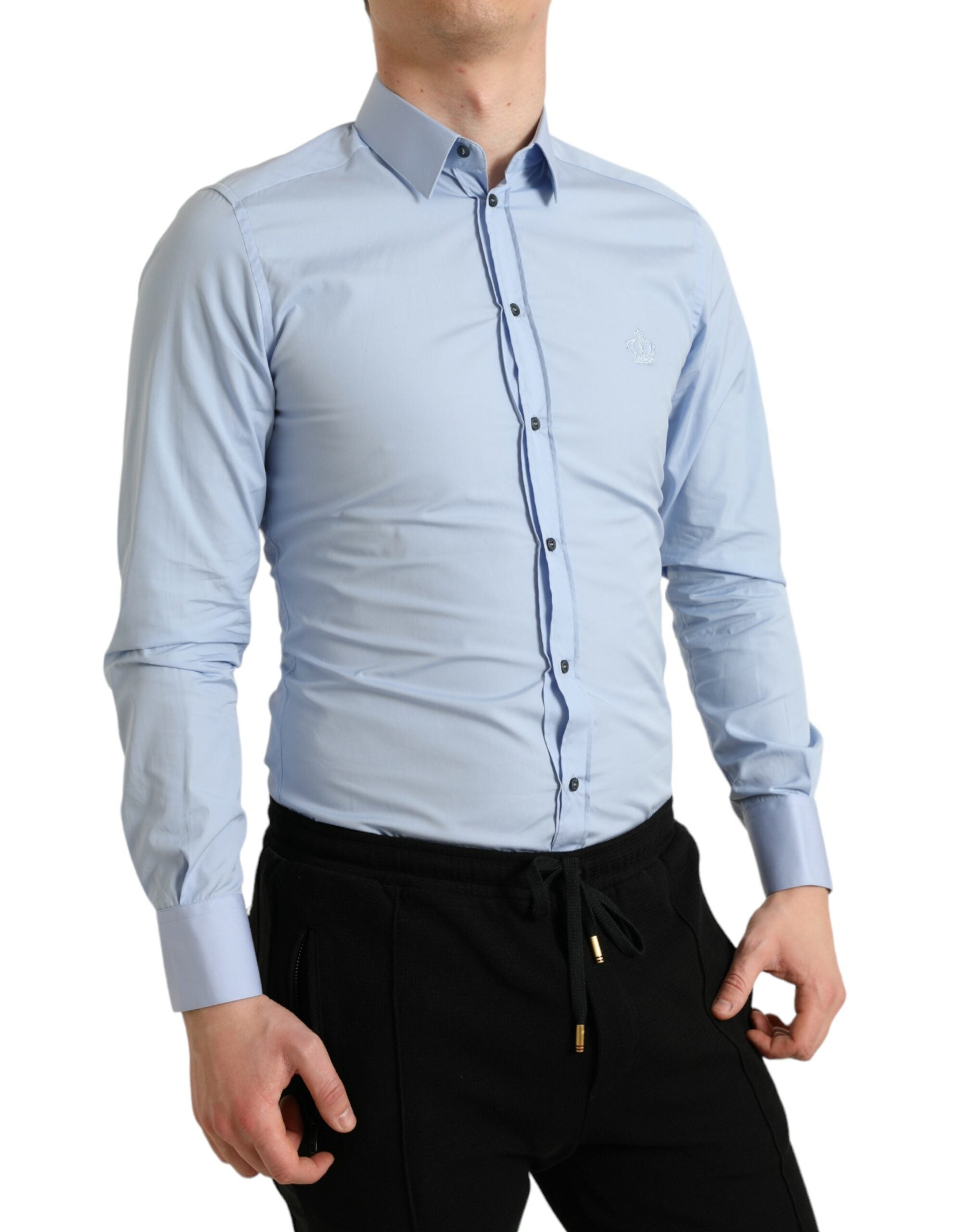 Camisa de vestir formal Dolce &amp; Gabbana de algodón azul cielo para hombre, color dorado