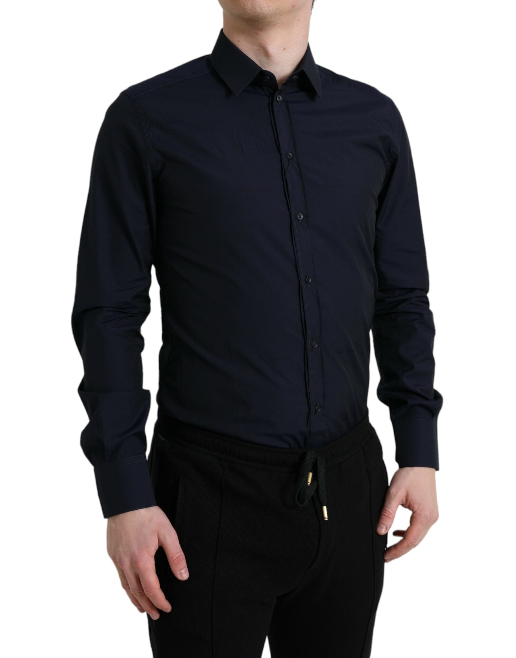 Camisa de vestir formal Dolce &amp; Gabbana azul marino de corte entallado dorada