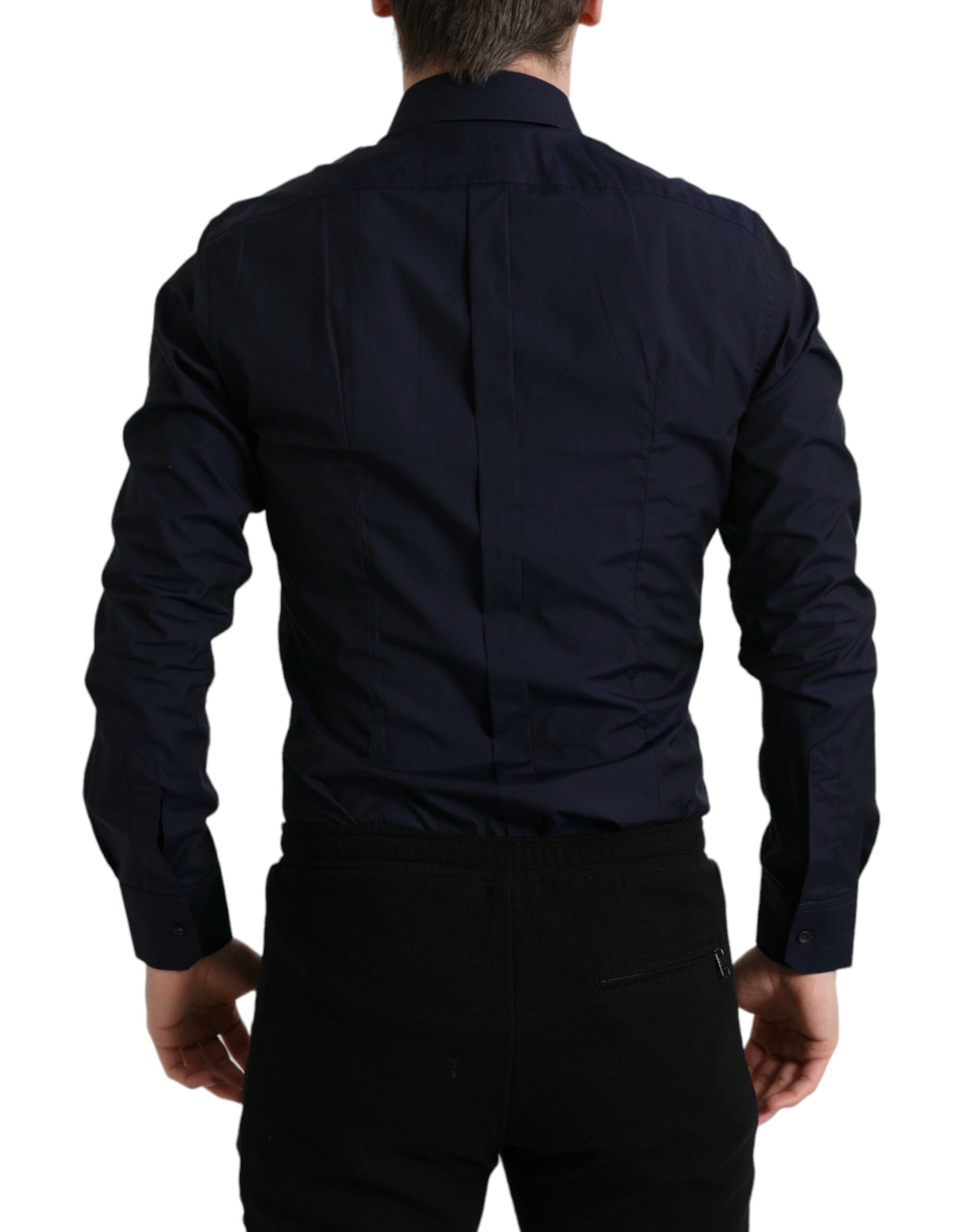 Camisa de vestir formal Dolce &amp; Gabbana azul marino de corte entallado dorada
