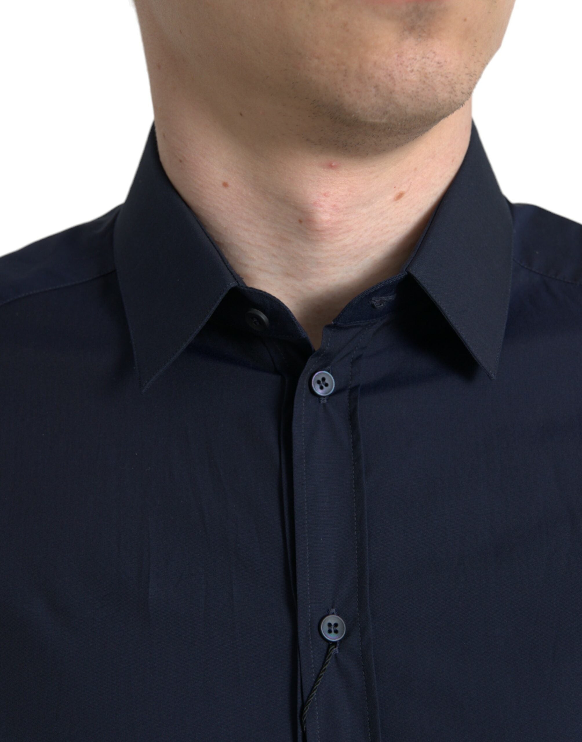 Camisa de vestir formal Dolce &amp; Gabbana azul marino de corte entallado dorada