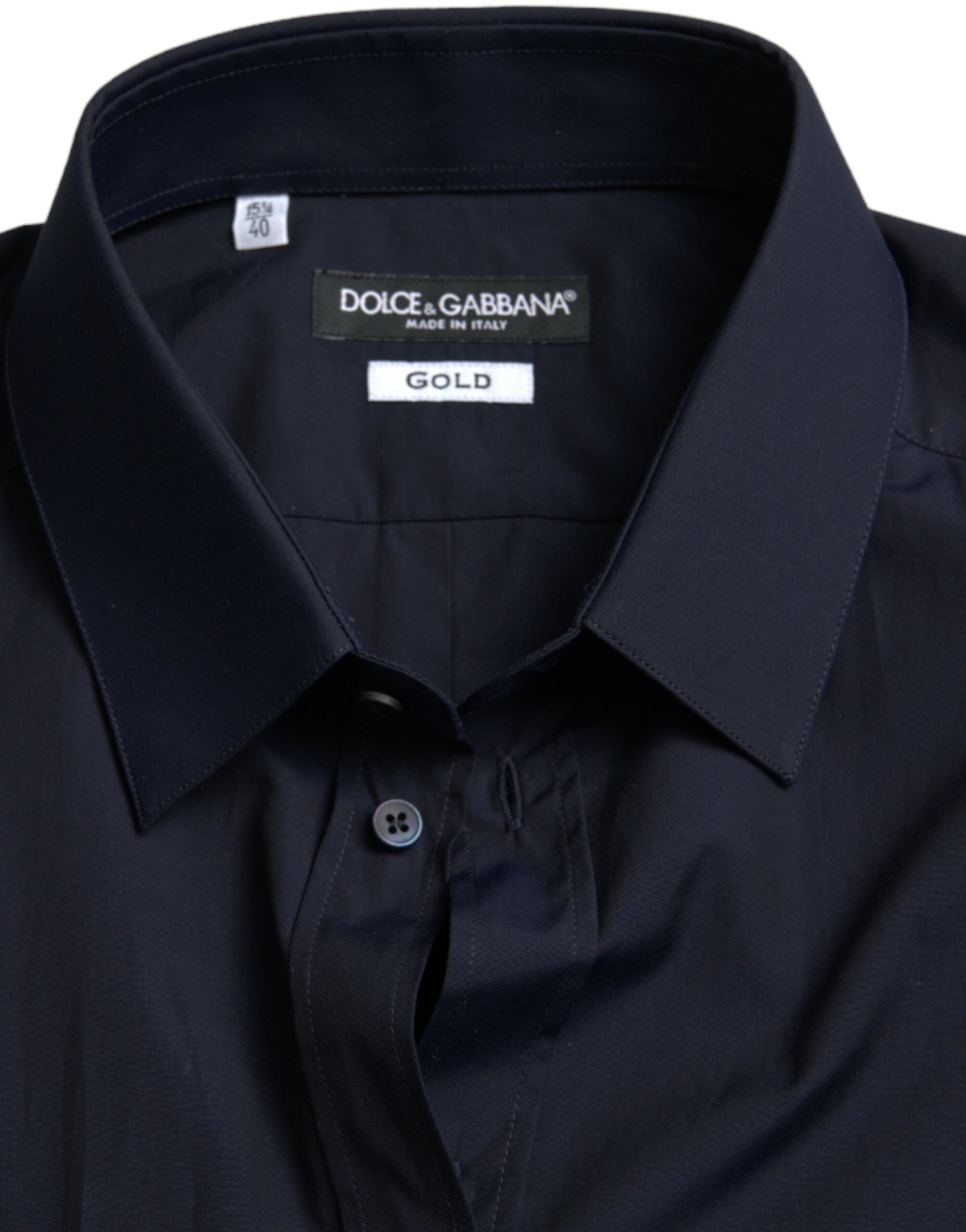 Camisa de vestir formal Dolce &amp; Gabbana azul marino de corte entallado dorada
