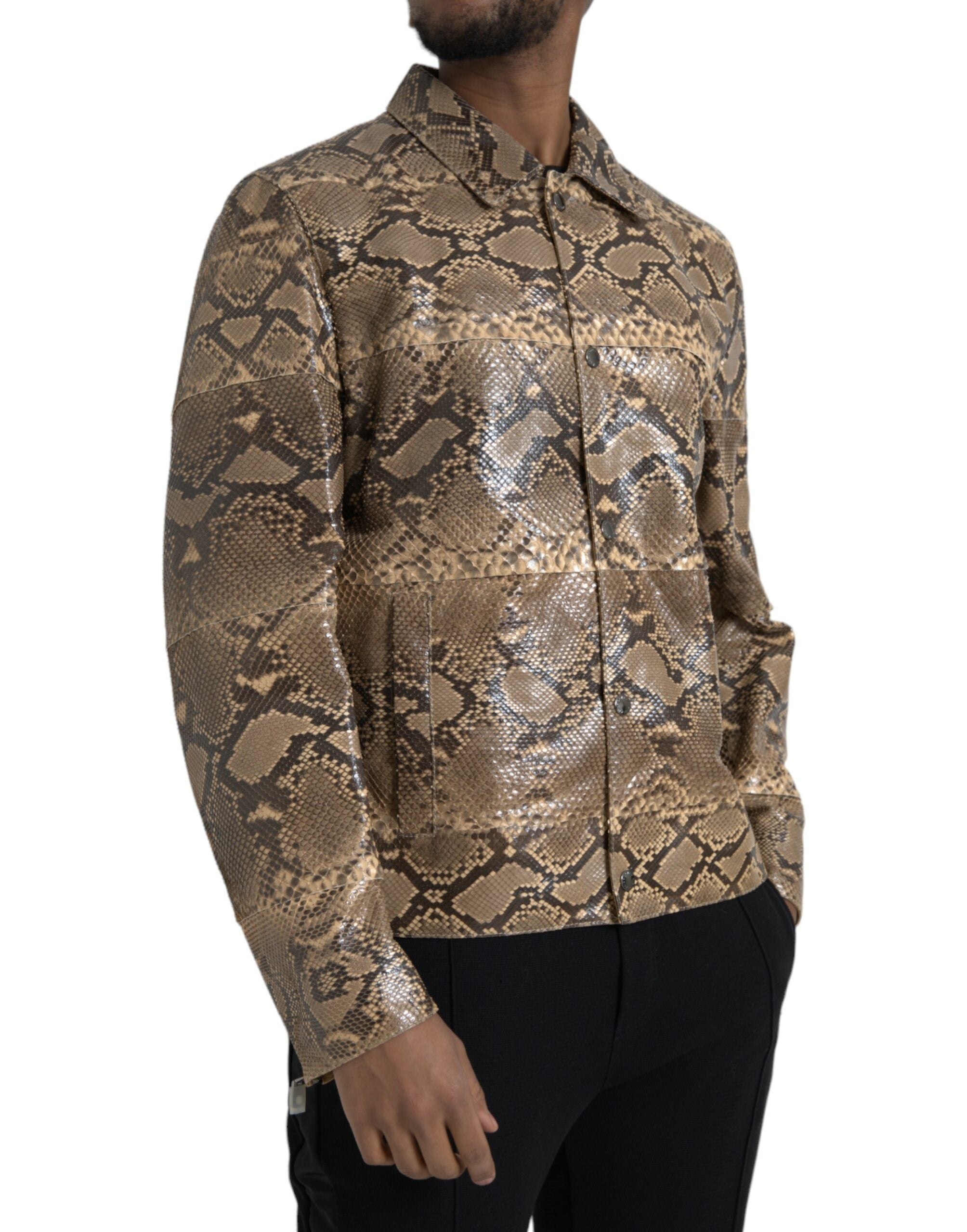 Dolce &amp; Gabbana Chaqueta motera de cuero exótico beige