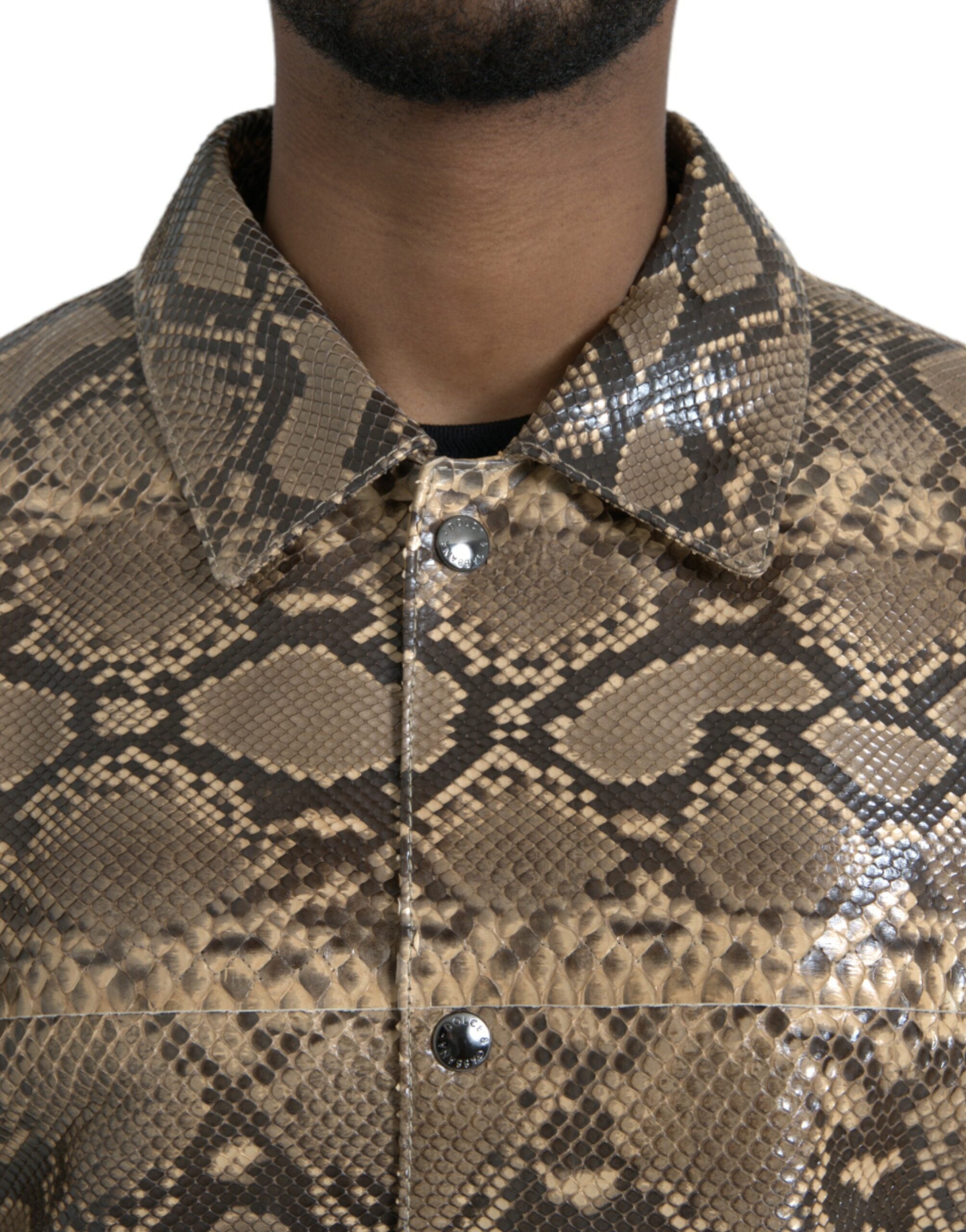 Dolce &amp; Gabbana Chaqueta motera de cuero exótico beige