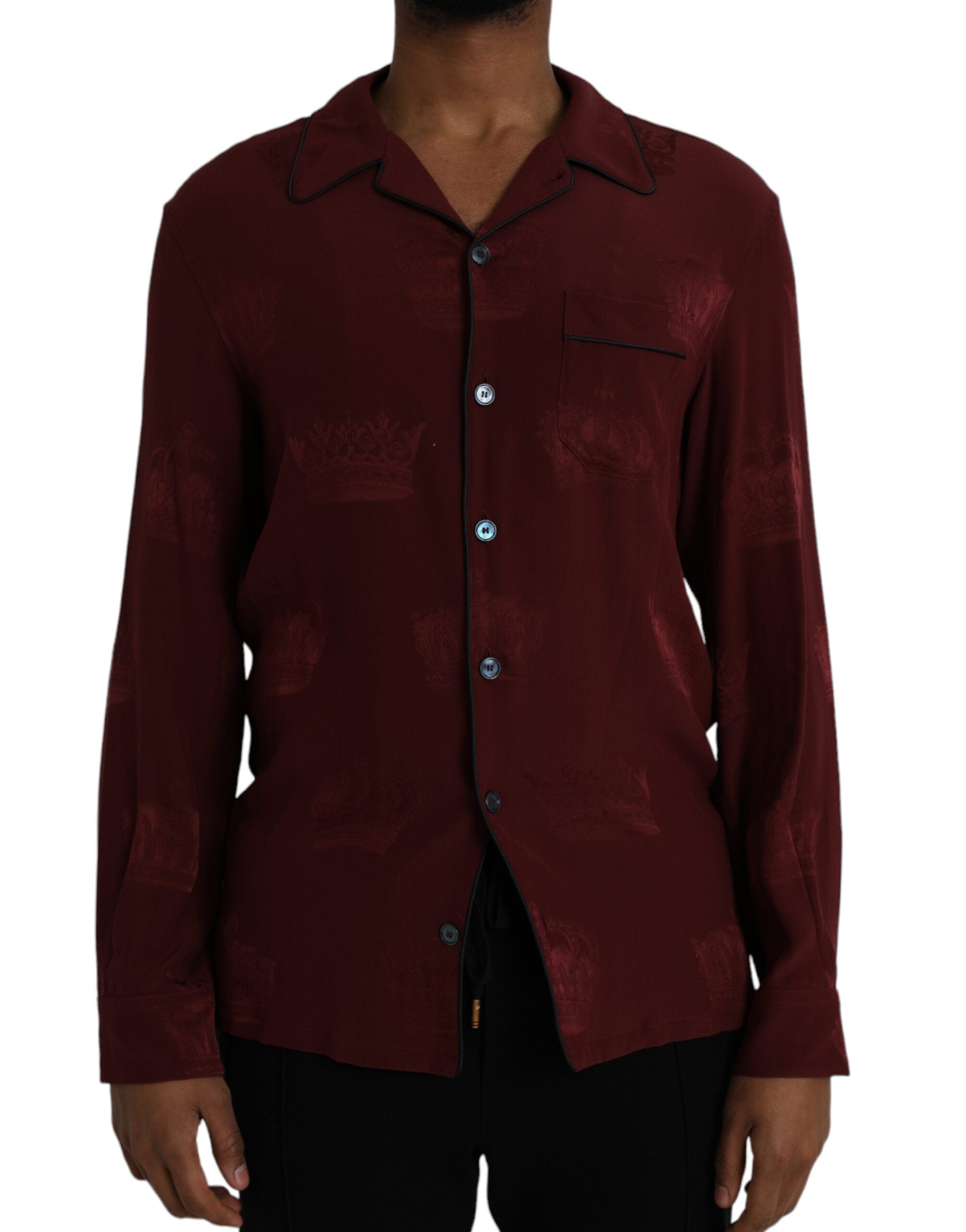 Camisa de manga larga de seda jacquard con corona granate de Dolce &amp; Gabbana