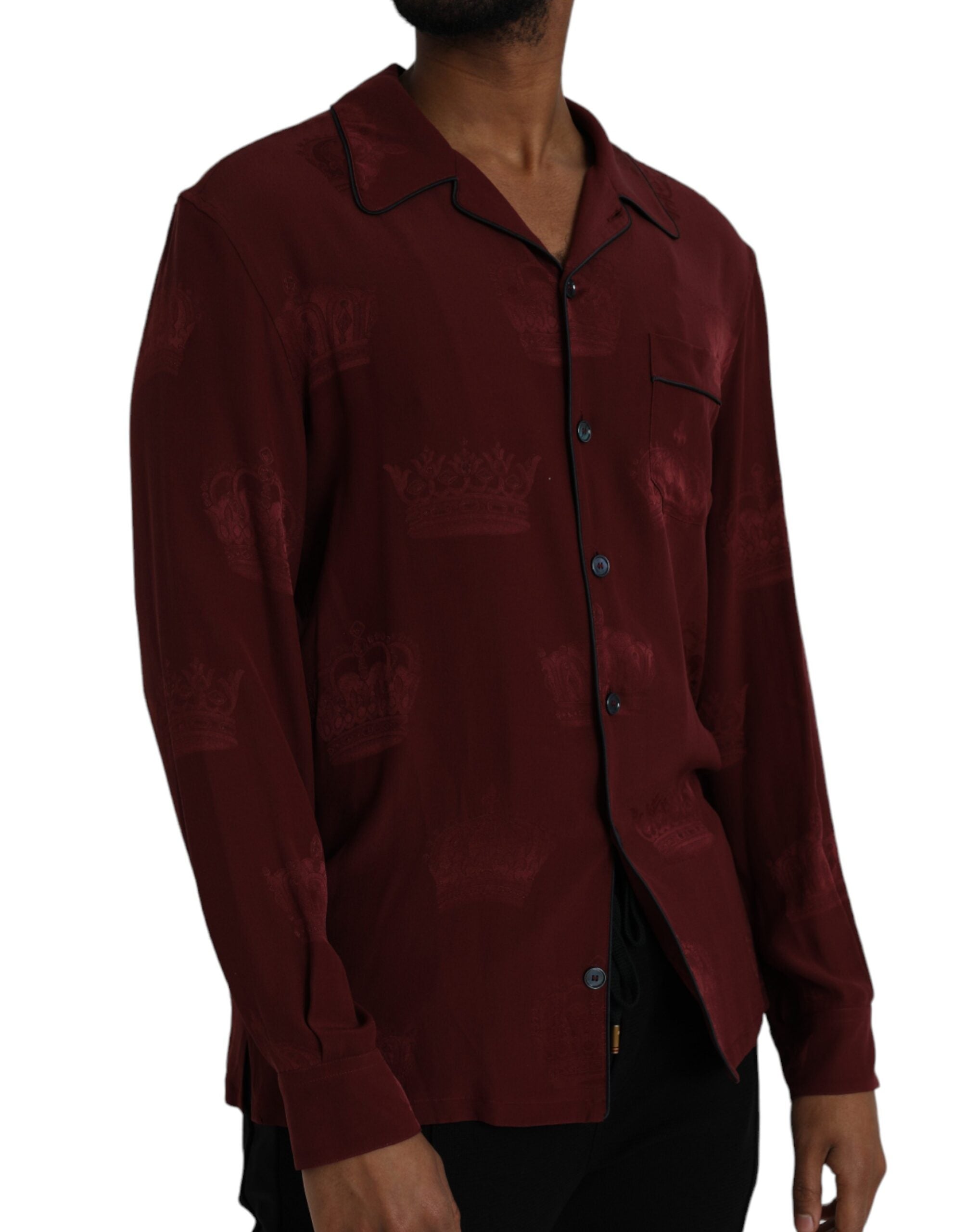 Camisa de manga larga de seda jacquard con corona granate de Dolce &amp; Gabbana