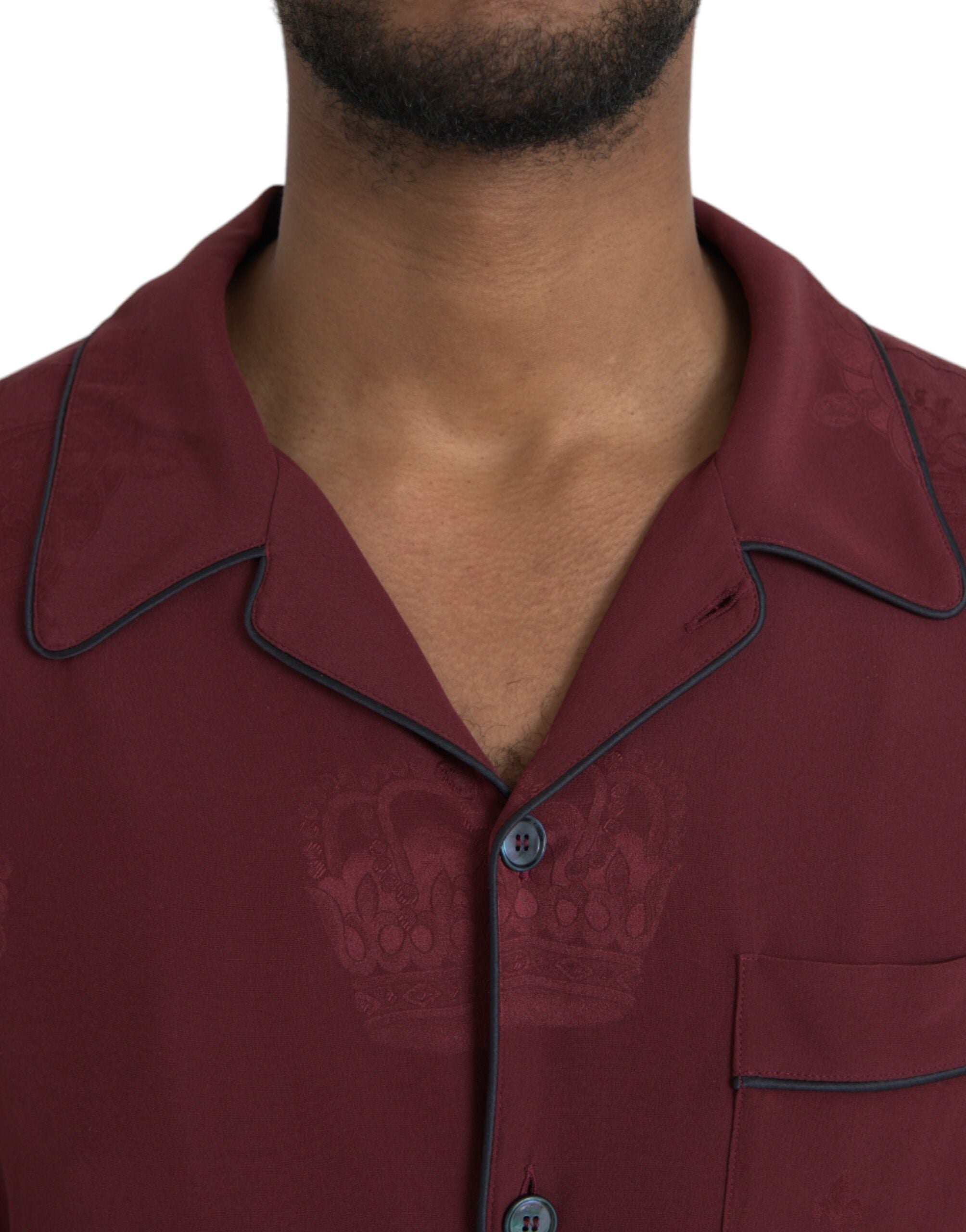 Camisa de manga larga de seda jacquard con corona granate de Dolce &amp; Gabbana