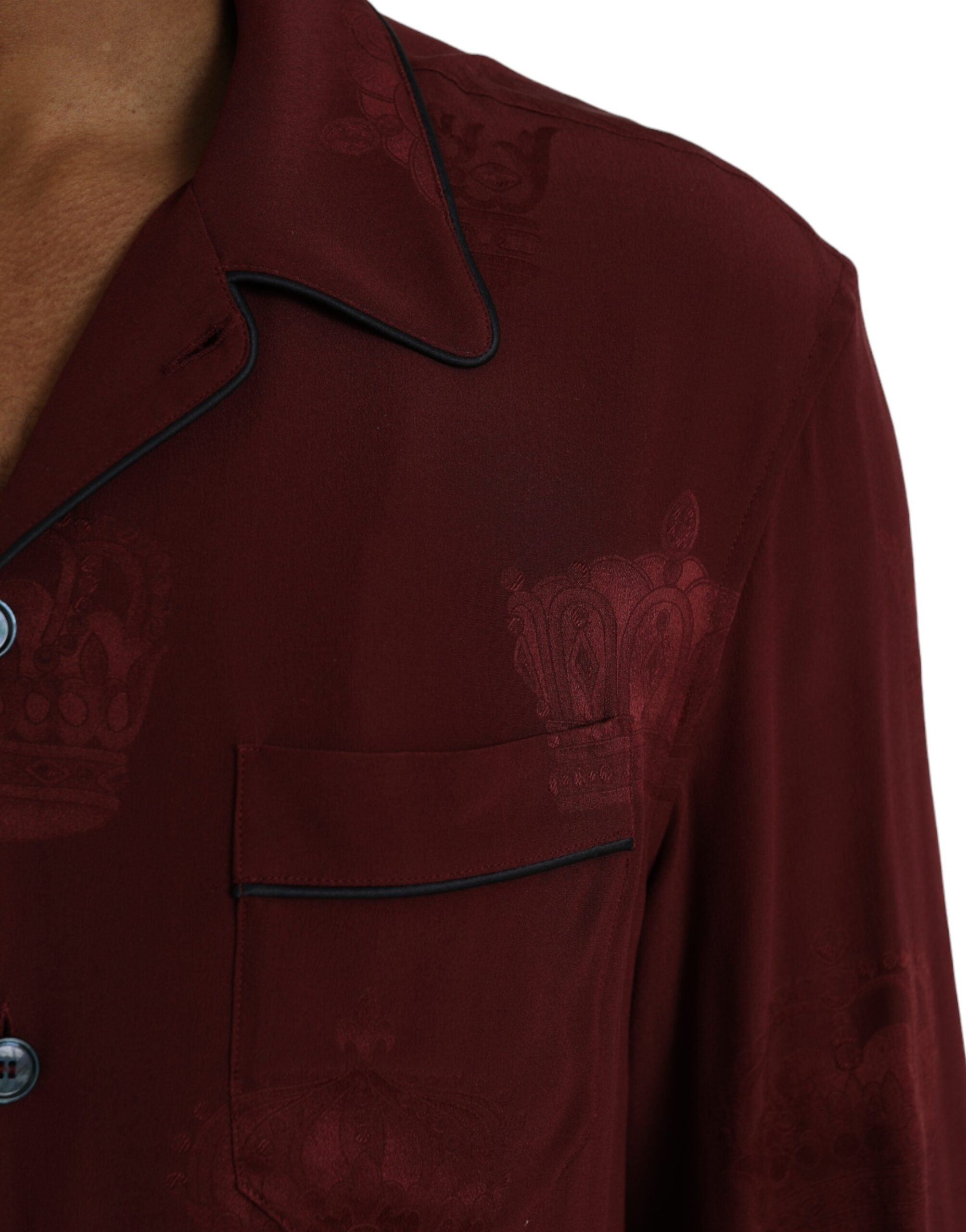 Camisa de manga larga de seda jacquard con corona granate de Dolce &amp; Gabbana