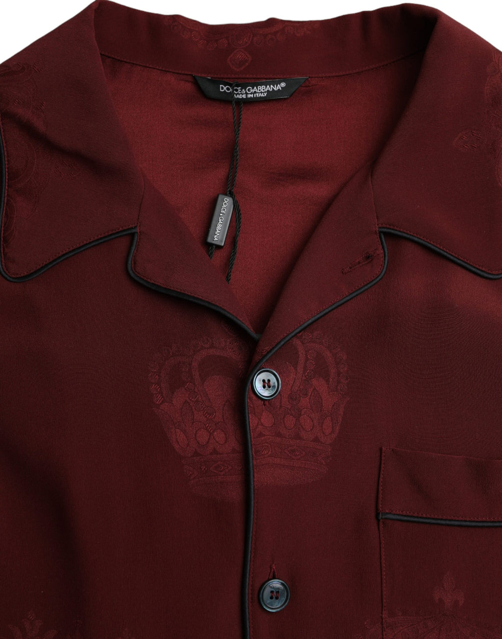 Camisa de manga larga de seda jacquard con corona granate de Dolce &amp; Gabbana
