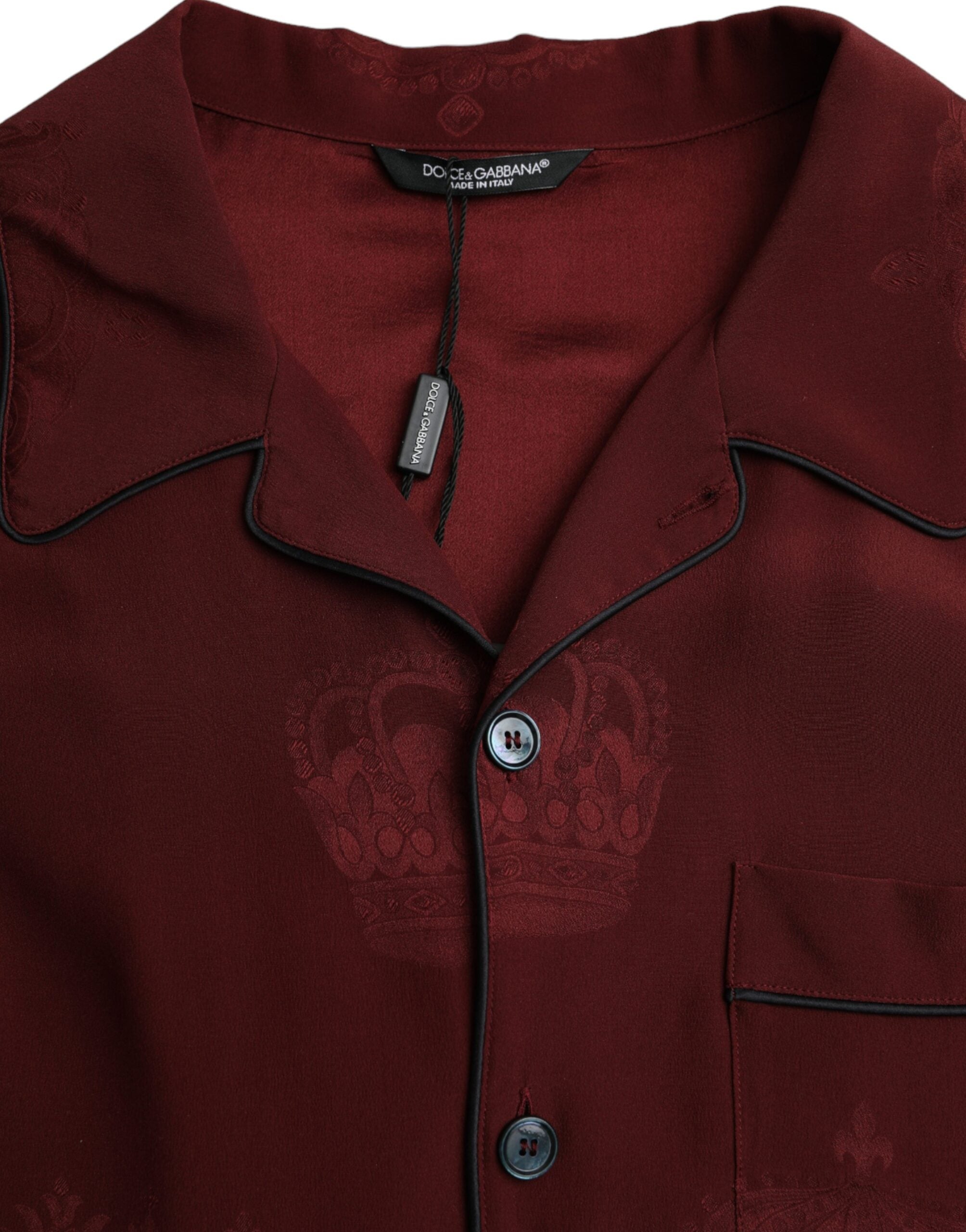 Camisa de manga larga de seda jacquard con corona granate de Dolce &amp; Gabbana