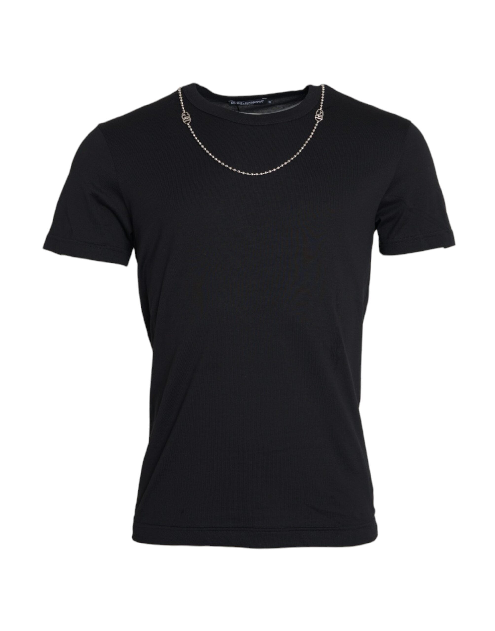 Camiseta de manga corta con cadena plateada de algodón negro de Dolce &amp; Gabbana