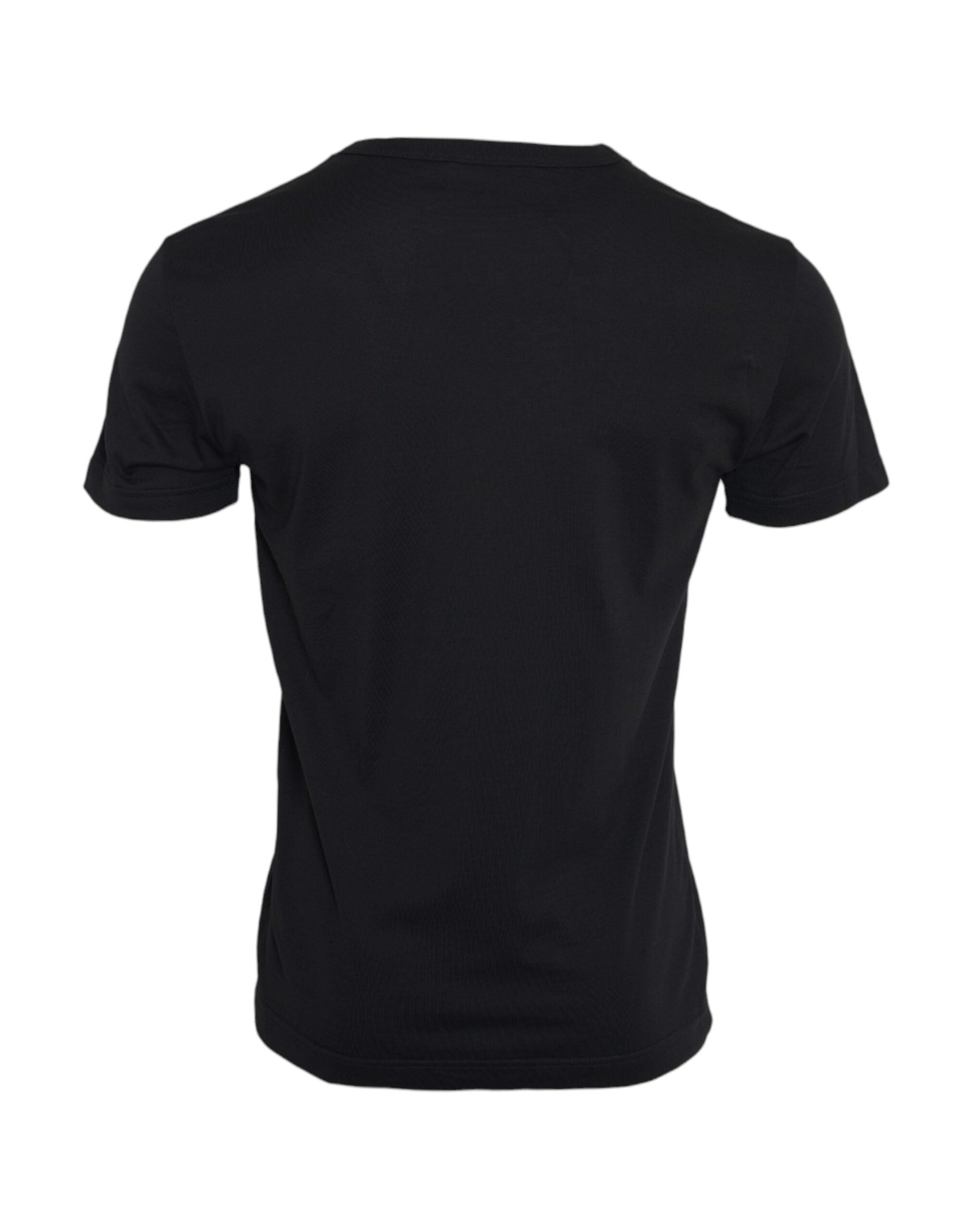 Camiseta de manga corta con cadena plateada de algodón negro de Dolce &amp; Gabbana