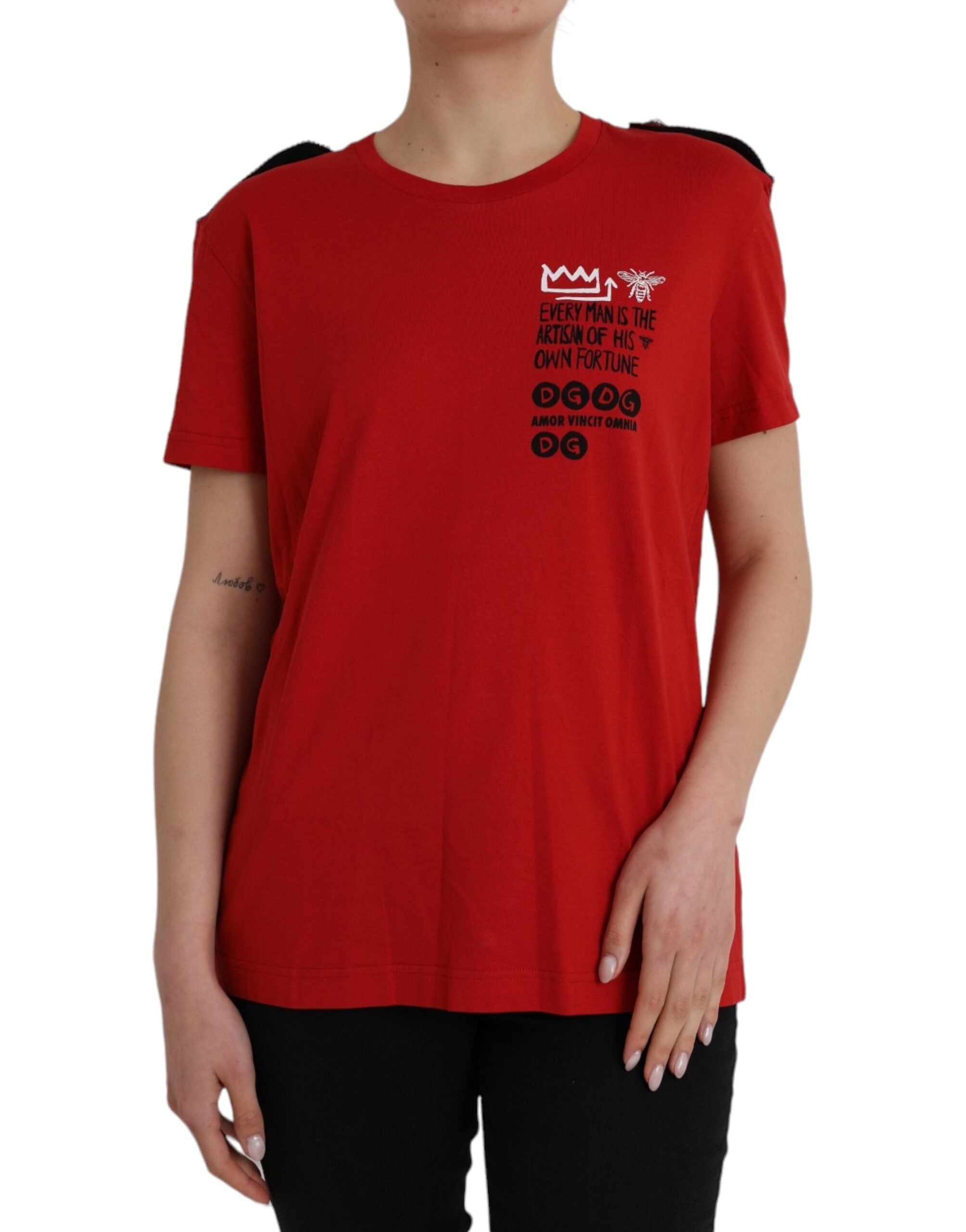 Camiseta de algodón con cuello redondo y estampado gráfico rojo de Dolce &amp; Gabbana
