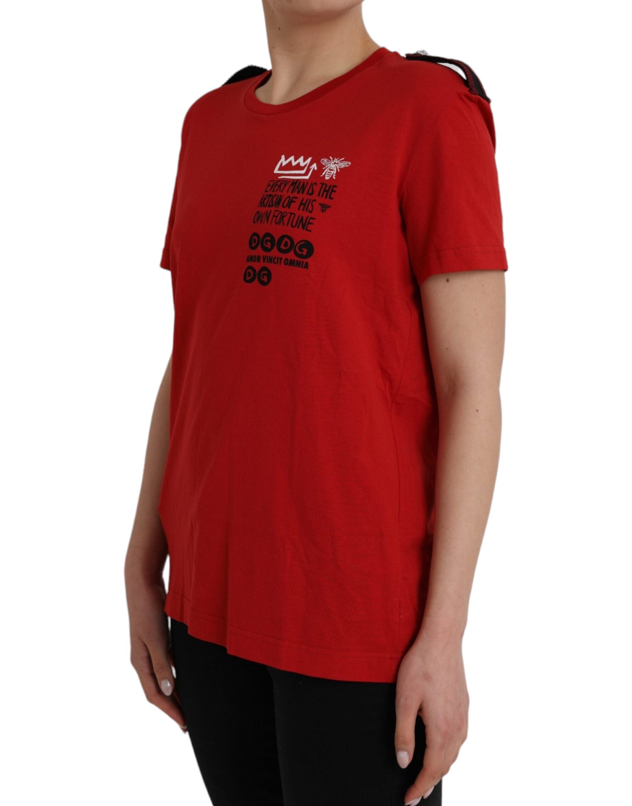 Camiseta de algodón con cuello redondo y estampado gráfico rojo de Dolce &amp; Gabbana
