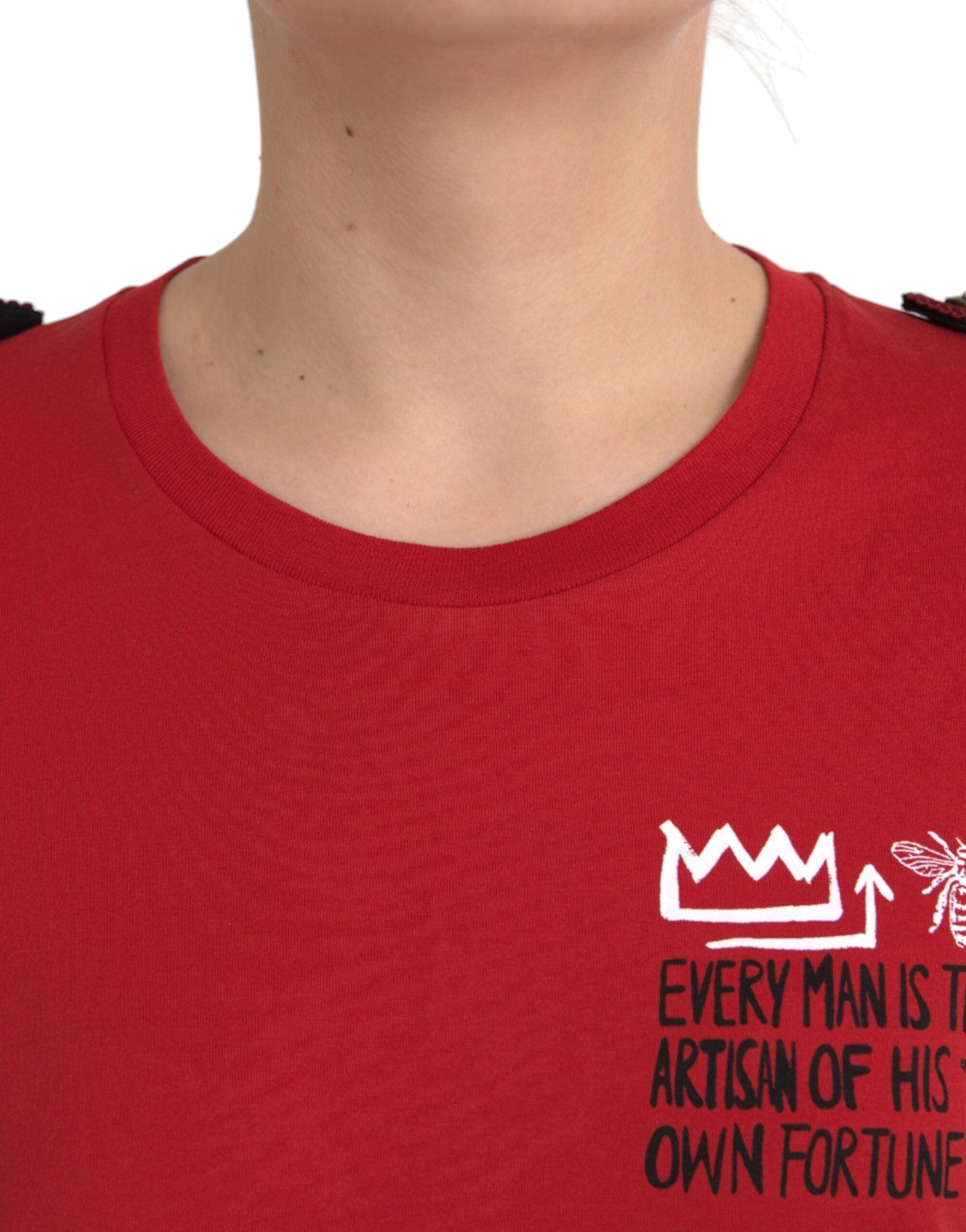 Camiseta de algodón con cuello redondo y estampado gráfico rojo de Dolce &amp; Gabbana