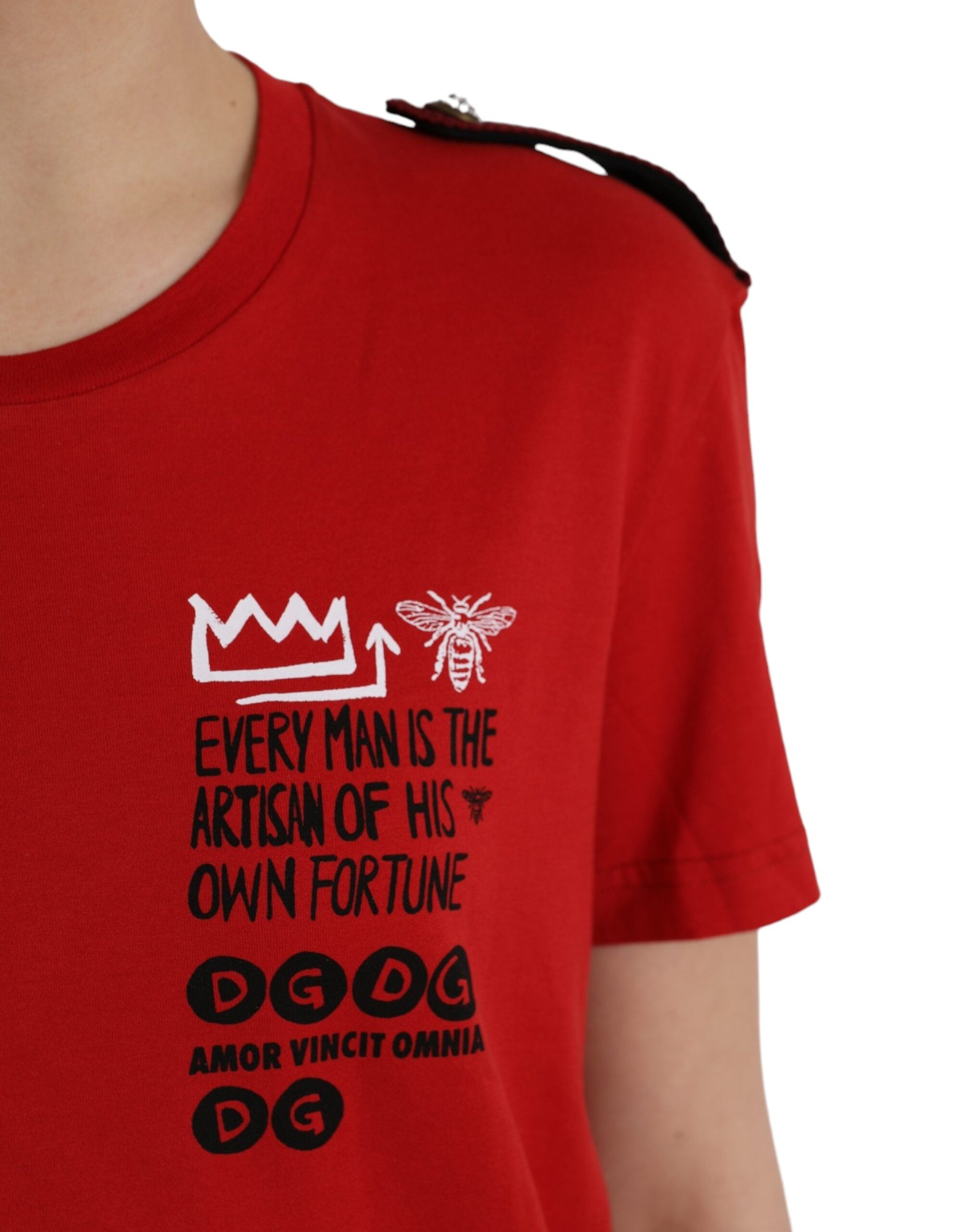 Camiseta de algodón con cuello redondo y estampado gráfico rojo de Dolce &amp; Gabbana