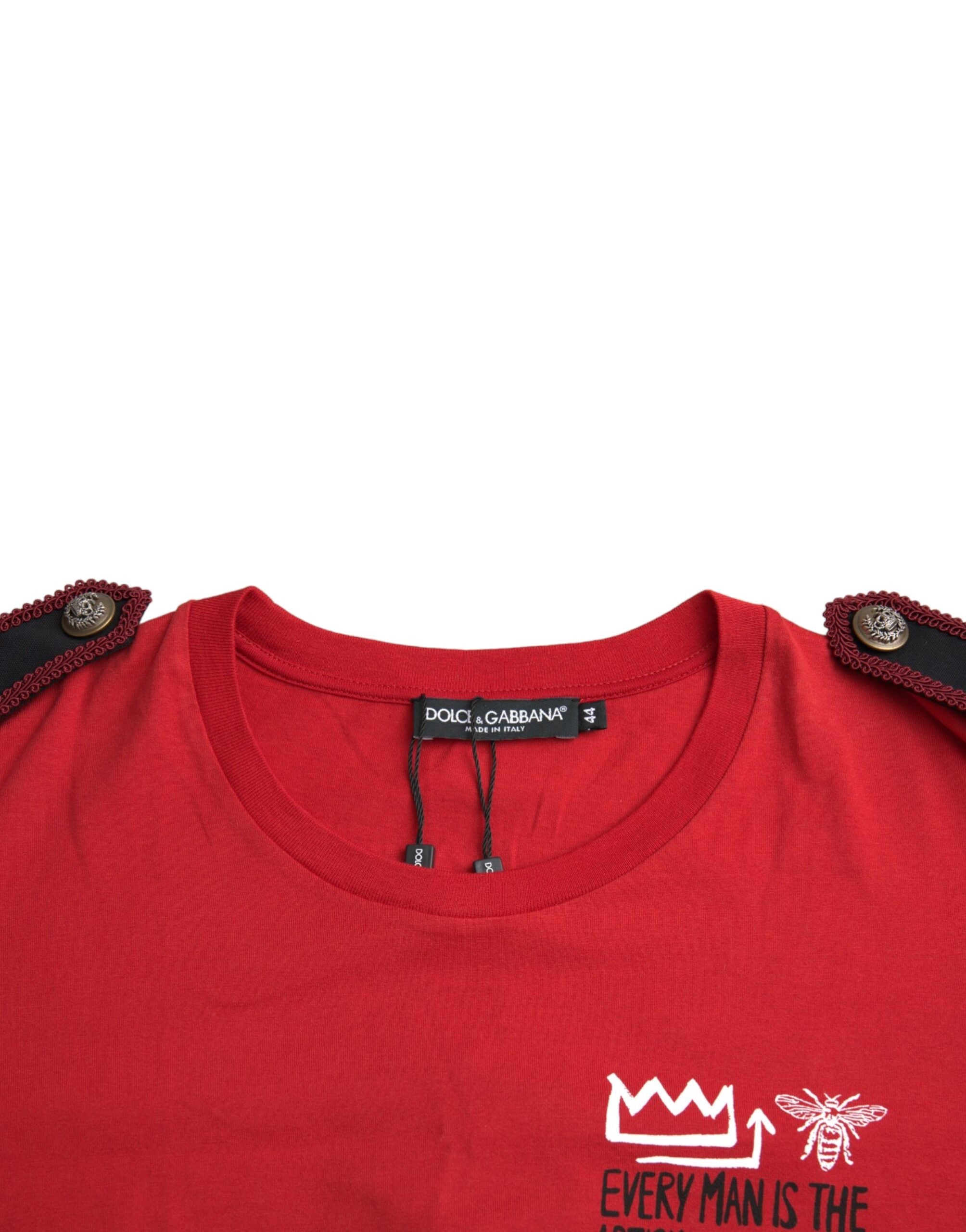 Camiseta de algodón con cuello redondo y estampado gráfico rojo de Dolce &amp; Gabbana