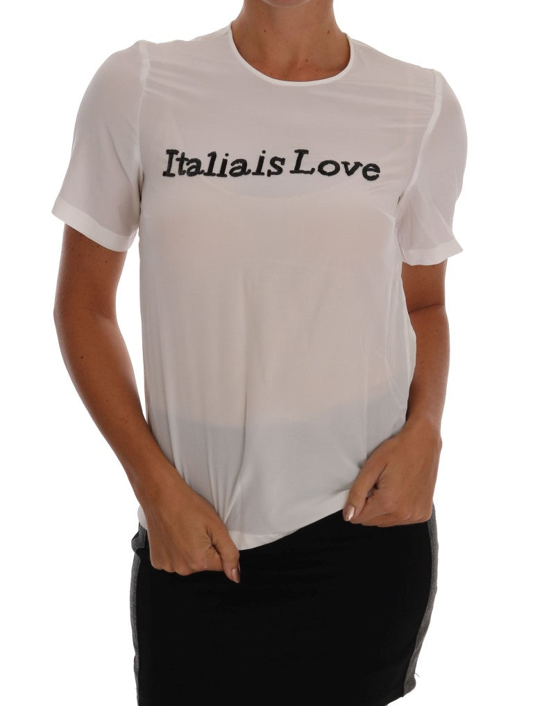 Blusa y camiseta de seda blanca ITALIA IS LOVE de Dolce &amp; Gabbana