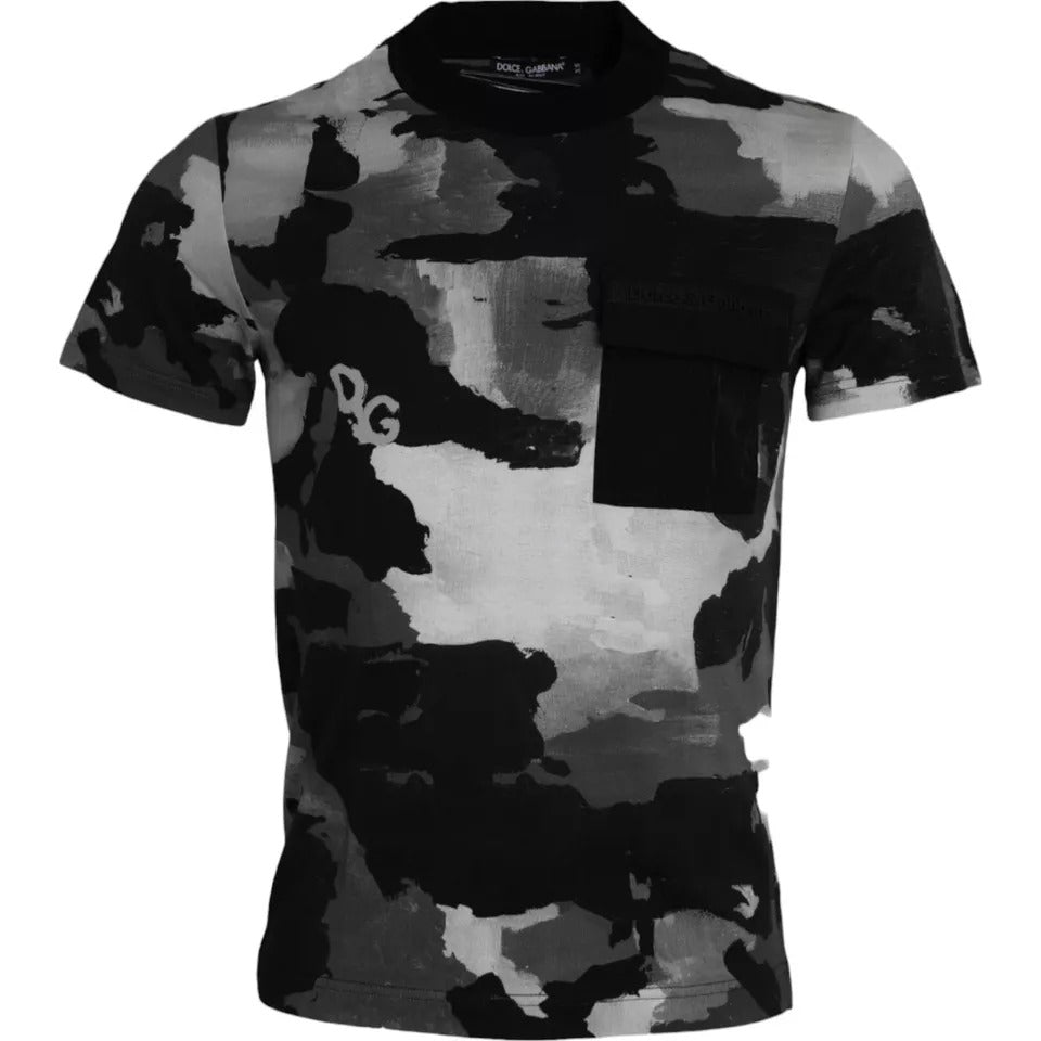 Camiseta de algodón con cuello redondo y estampado de camuflaje multicolor de Dolce &amp; Gabbana