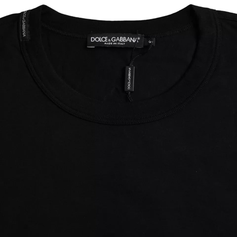 Camiseta de algodón con cuello redondo y logo en relieve negro de Dolce &amp; Gabbana
