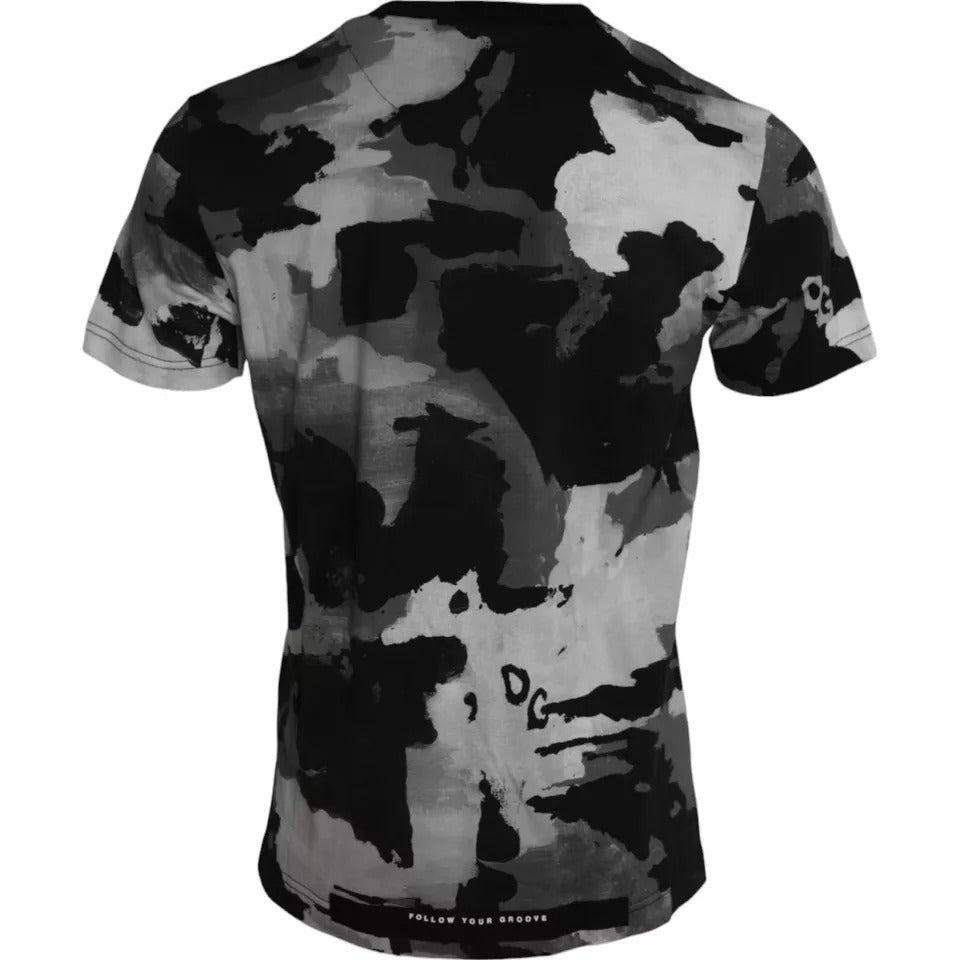 Camiseta de cuello redondo con estampado de camuflaje blanco y negro de Dolce &amp; Gabbana