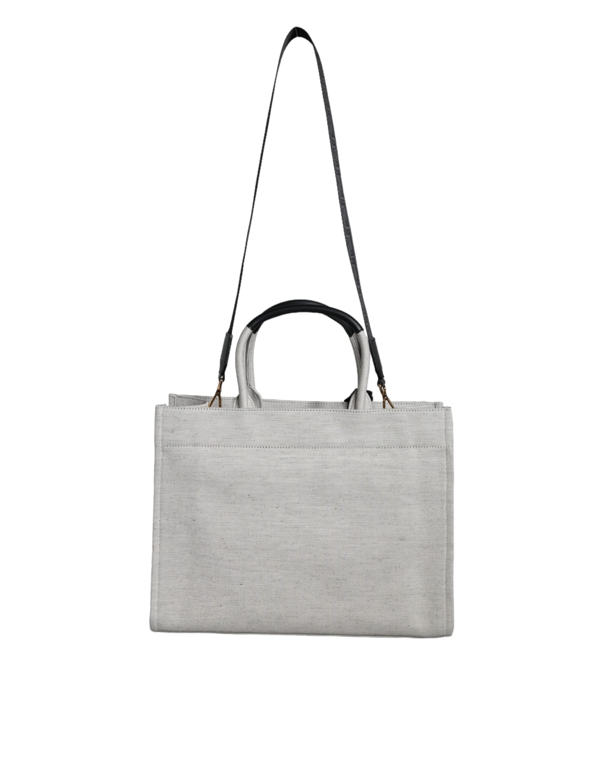 Bolso tote cruzado Versace de lona blanca con asa superior y logotipo de cuero