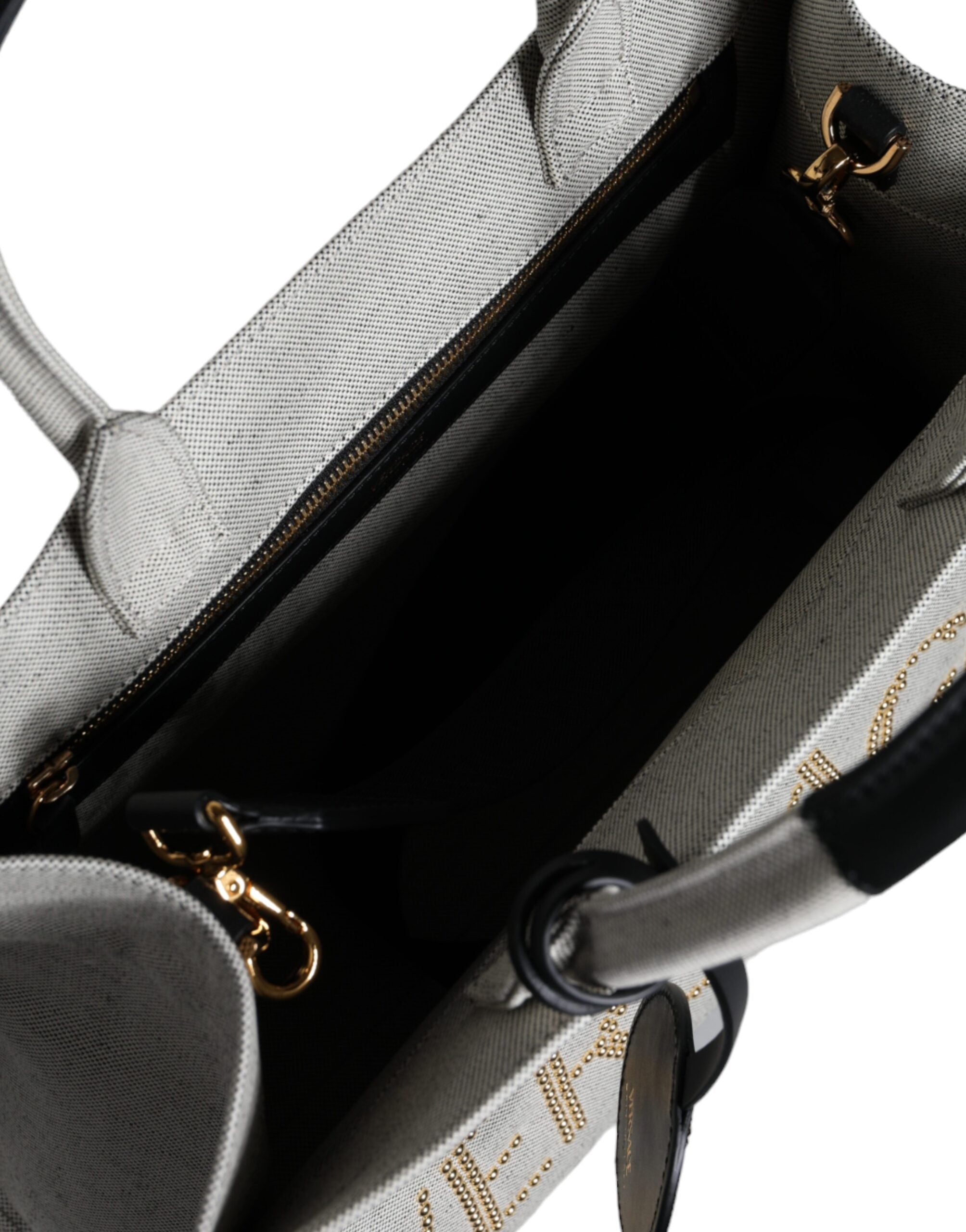 Bolso tote cruzado Versace de lona blanca con asa superior y logotipo de cuero