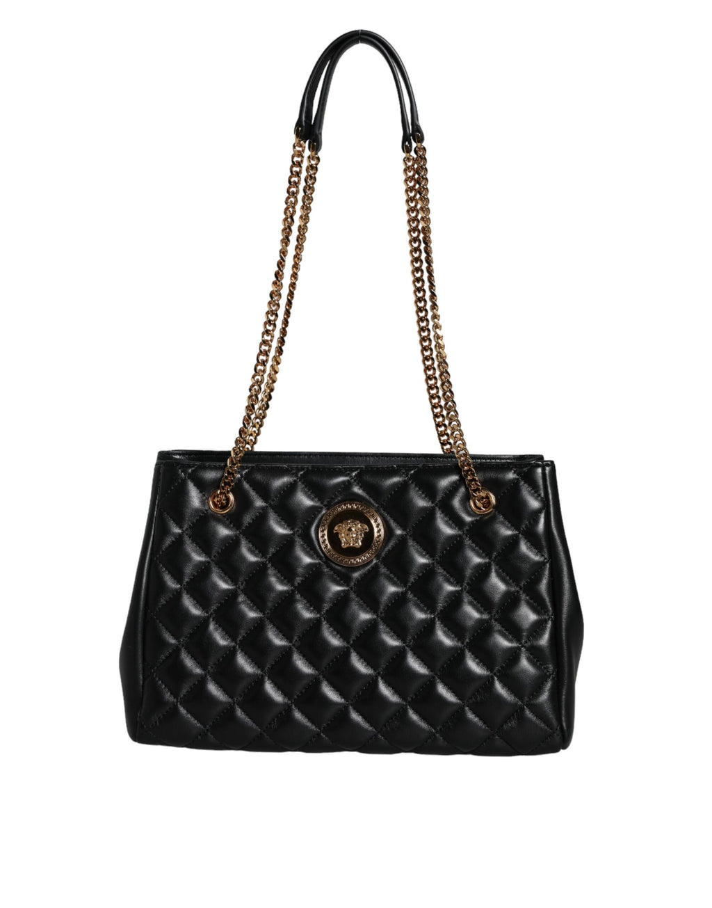 Bolso Versace con correa de cadena para el hombro de piel de napa acolchada negra