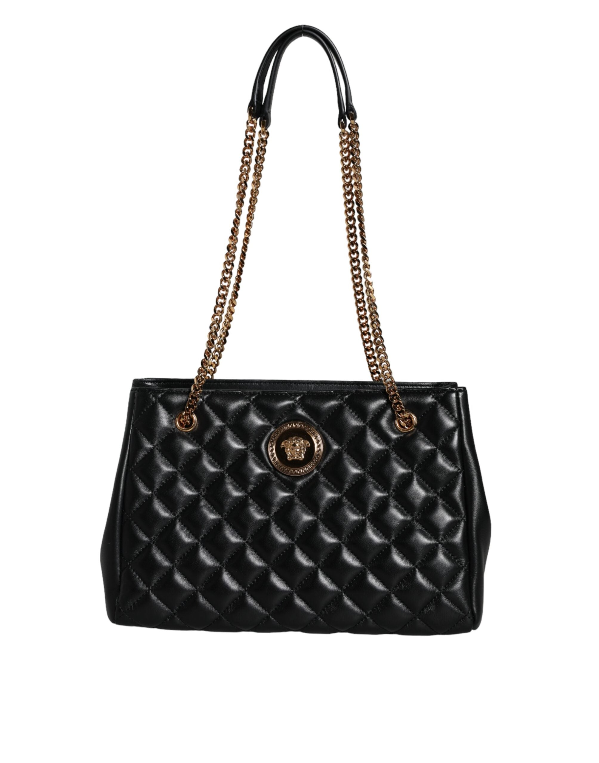 Bolso Versace con correa de cadena para el hombro de piel de napa acolchada negra