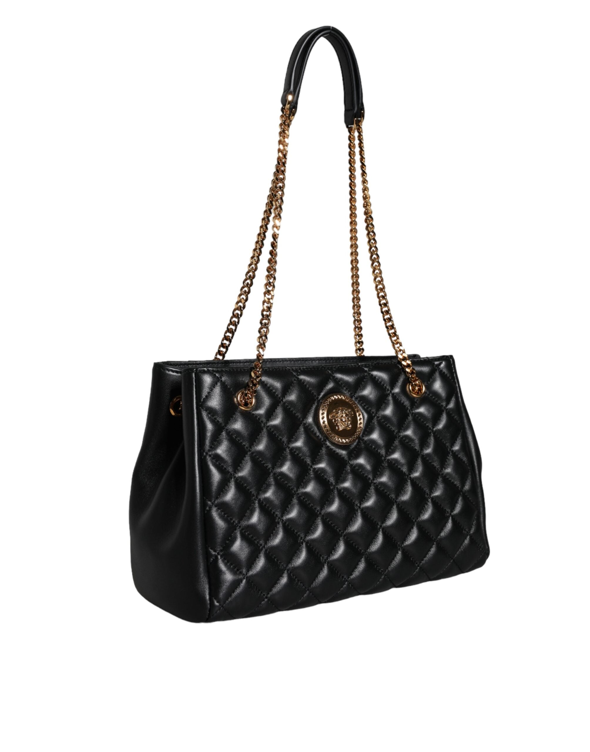 Bolso Versace con correa de cadena para el hombro de piel de napa acolchada negra