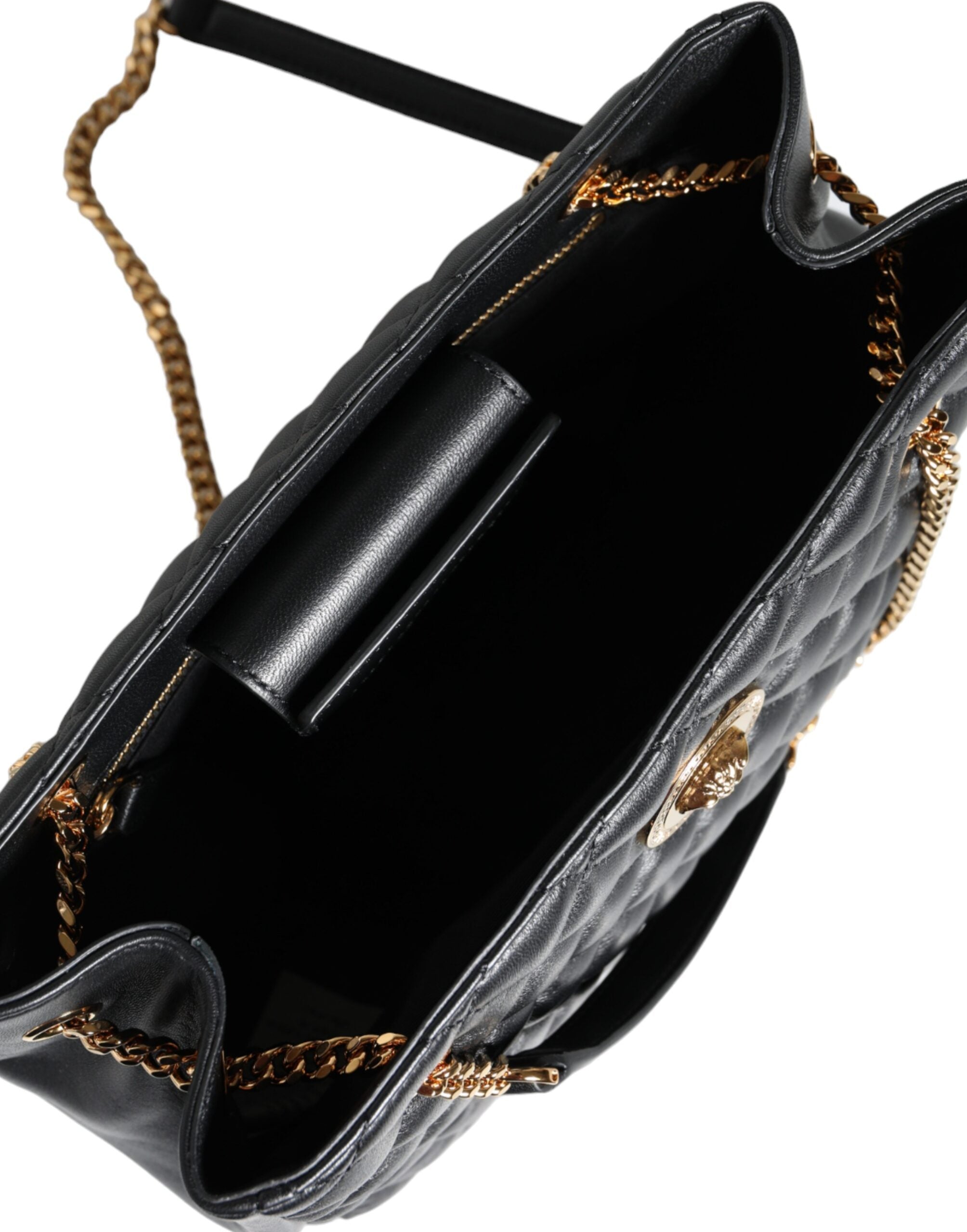 Bolso Versace con correa de cadena para el hombro de piel de napa acolchada negra