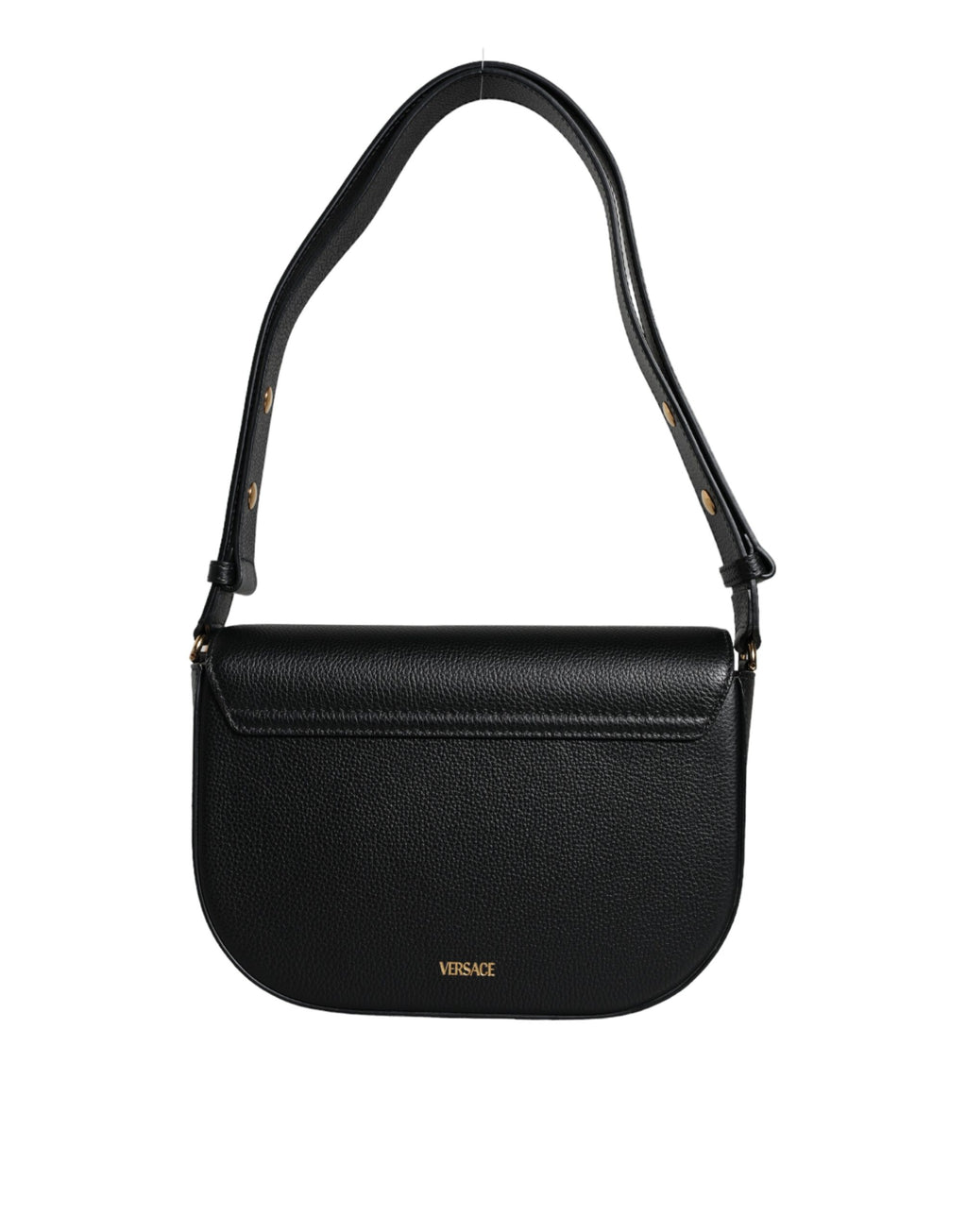 Bolso bandolera Versace de piel de becerro granulada negra con logotipo