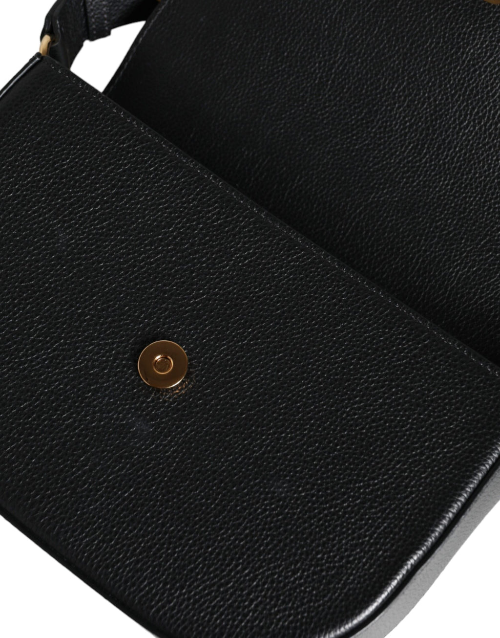 Bolso bandolera Versace de piel de becerro granulada negra con logotipo