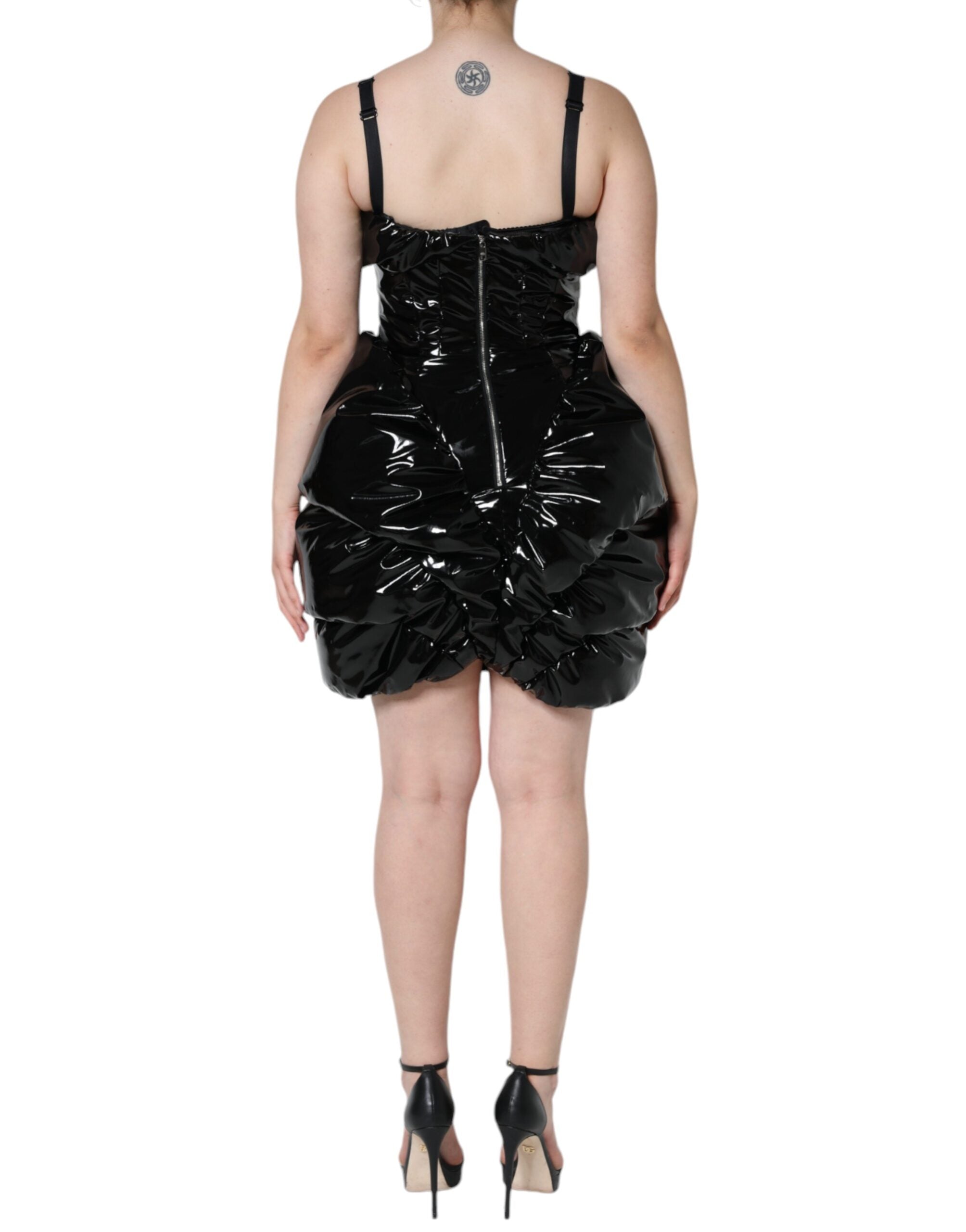Vestido mini fruncido de poliéster negro con revestimiento de Dolce &amp; Gabbana