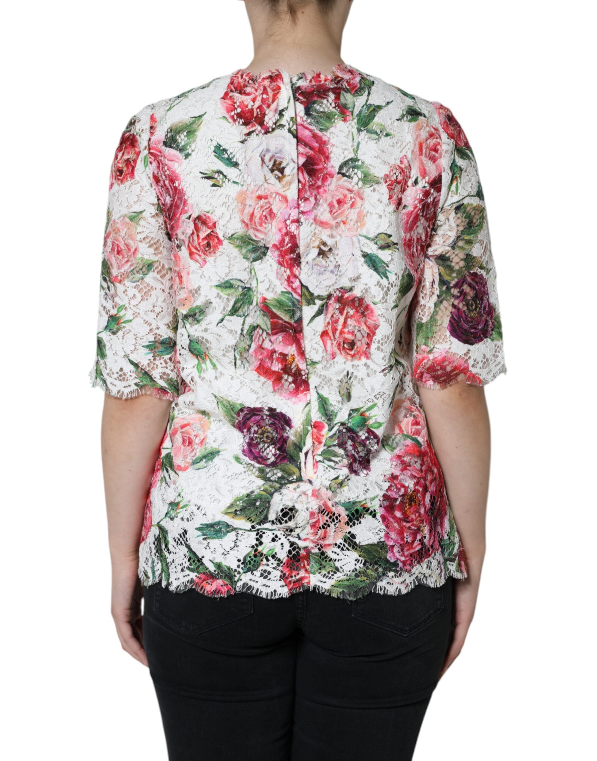 Blusa de manga corta con encaje de peonía blanca de Dolce &amp; Gabbana