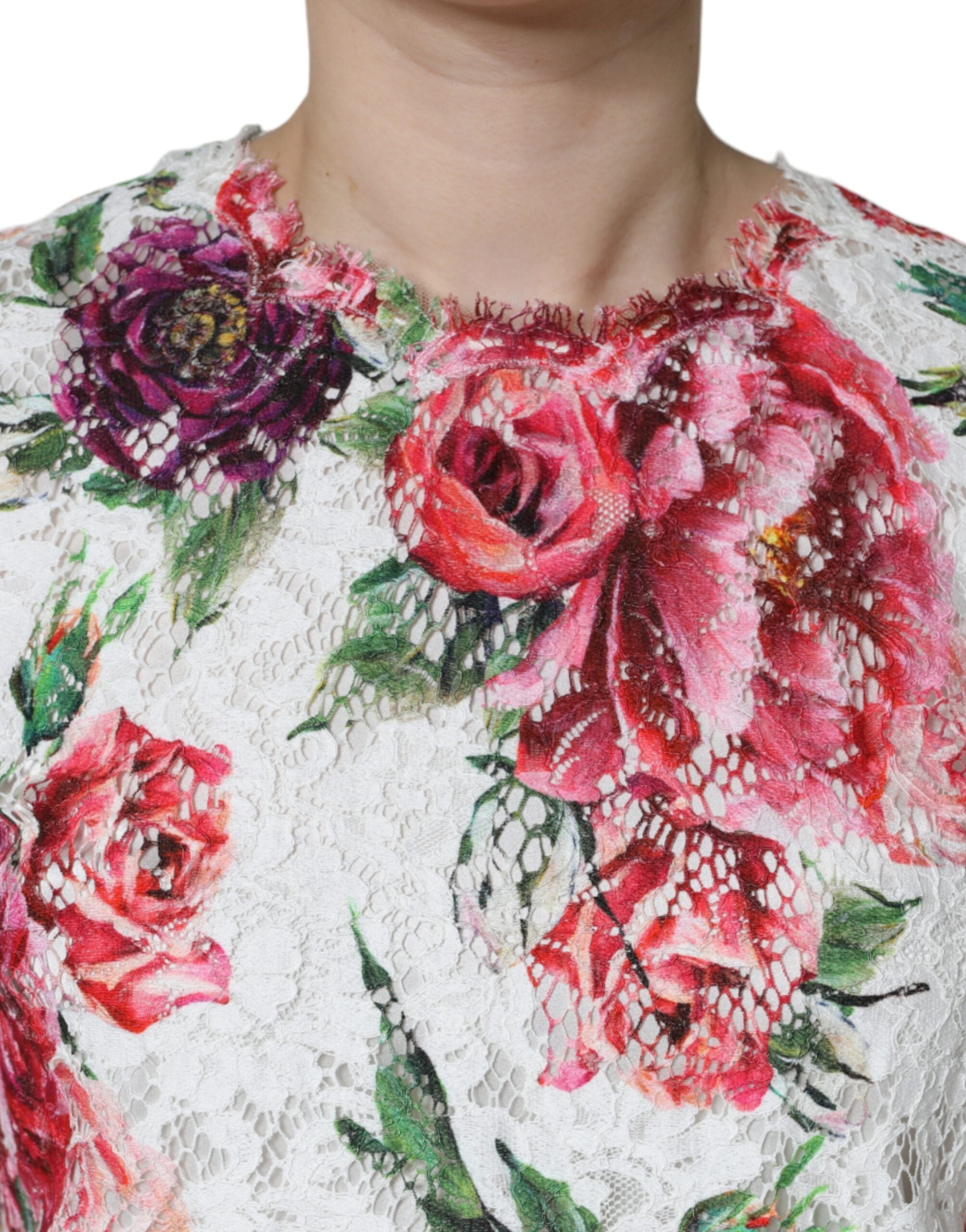 Blusa de manga corta con encaje de peonía blanca de Dolce &amp; Gabbana