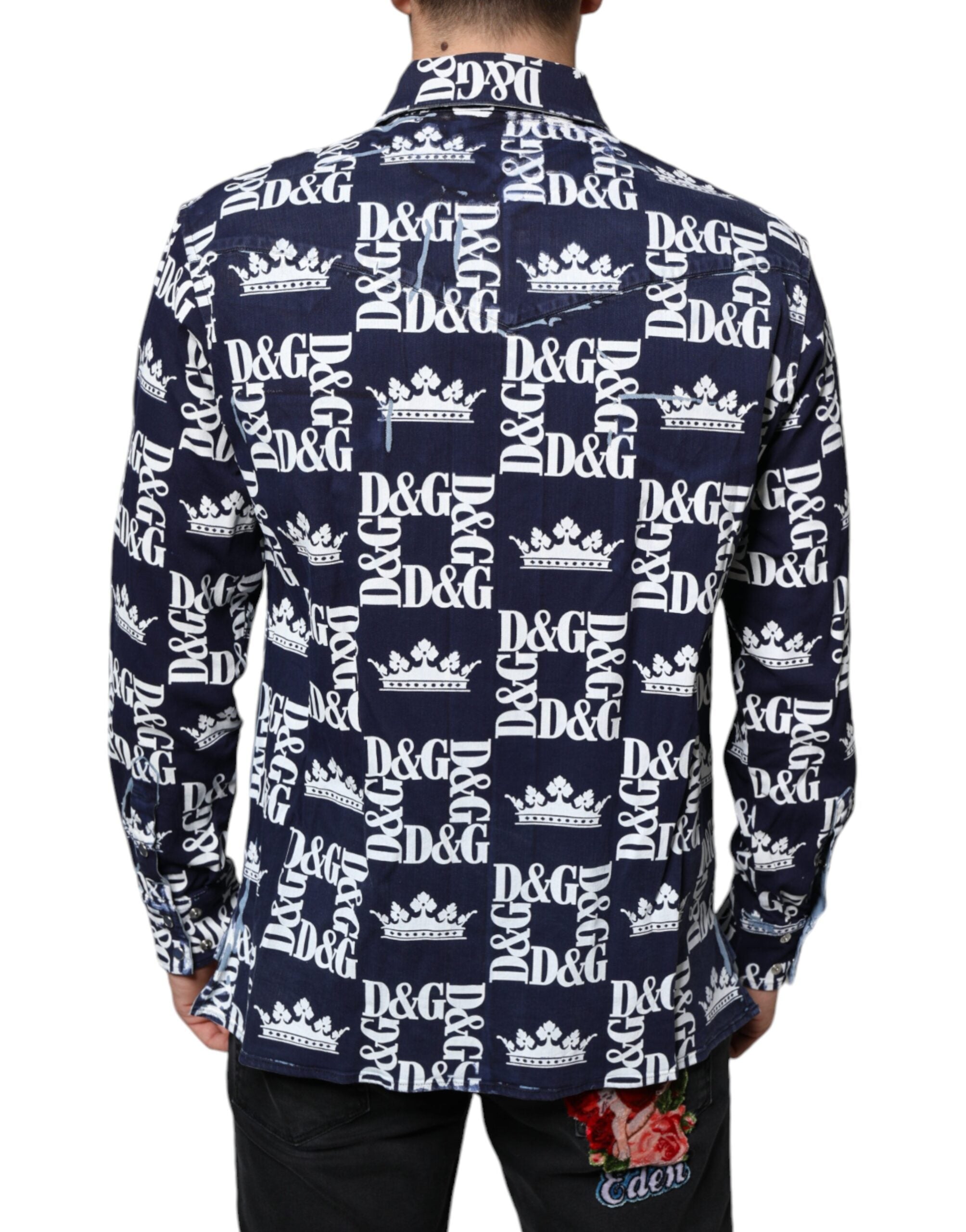 Camisa de algodón de corte entallado con estampado del logotipo de la corona azul de Dolce &amp; Gabbana