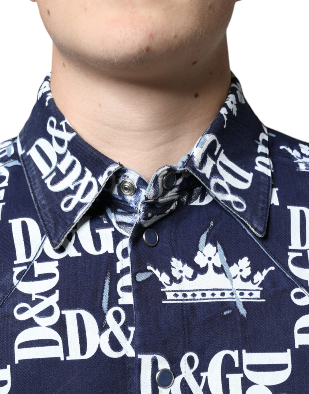 Camisa de algodón de corte entallado con estampado del logotipo de la corona azul de Dolce &amp; Gabbana