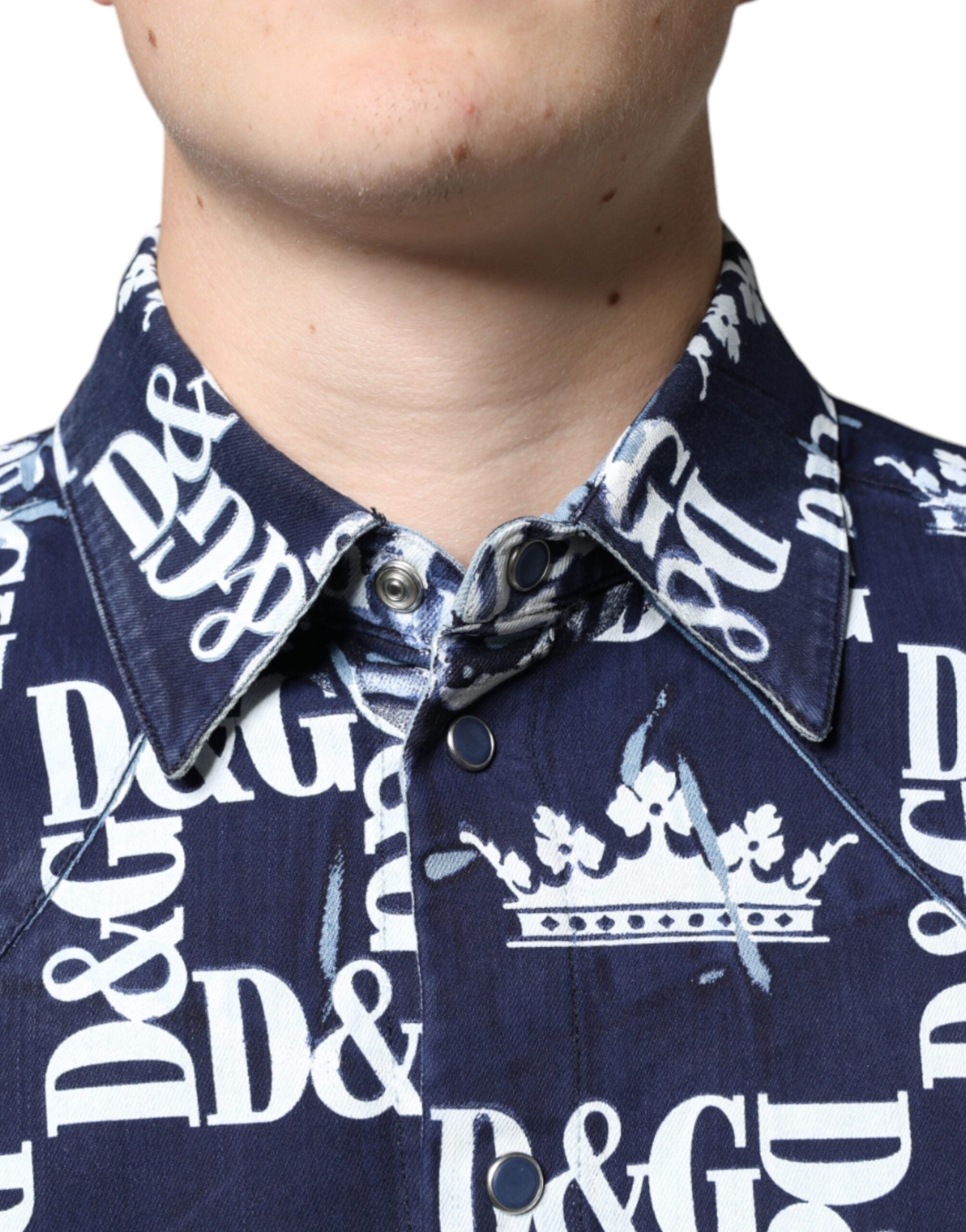Camisa de algodón de corte entallado con estampado del logotipo de la corona azul de Dolce &amp; Gabbana