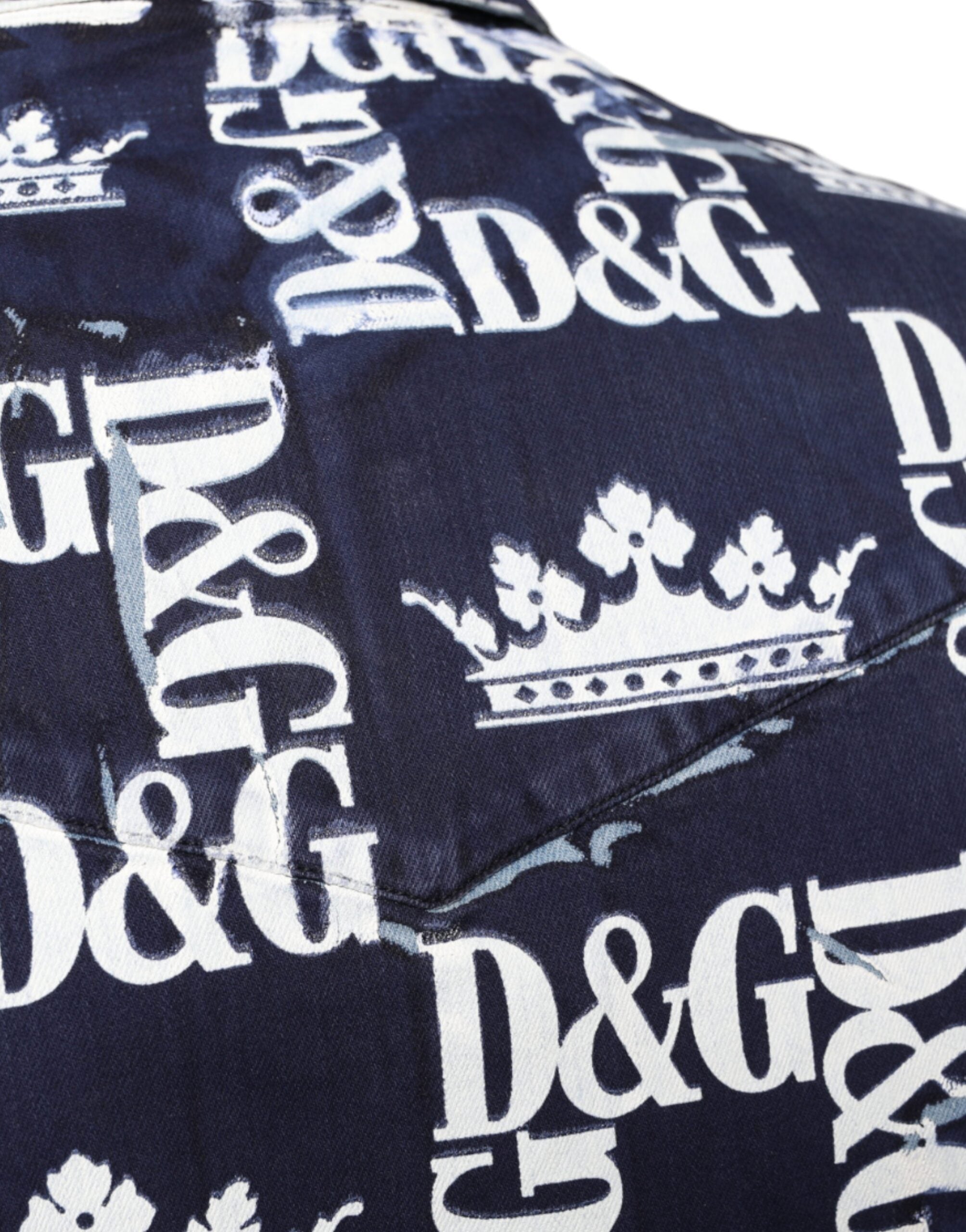 Camisa de algodón de corte entallado con estampado del logotipo de la corona azul de Dolce &amp; Gabbana