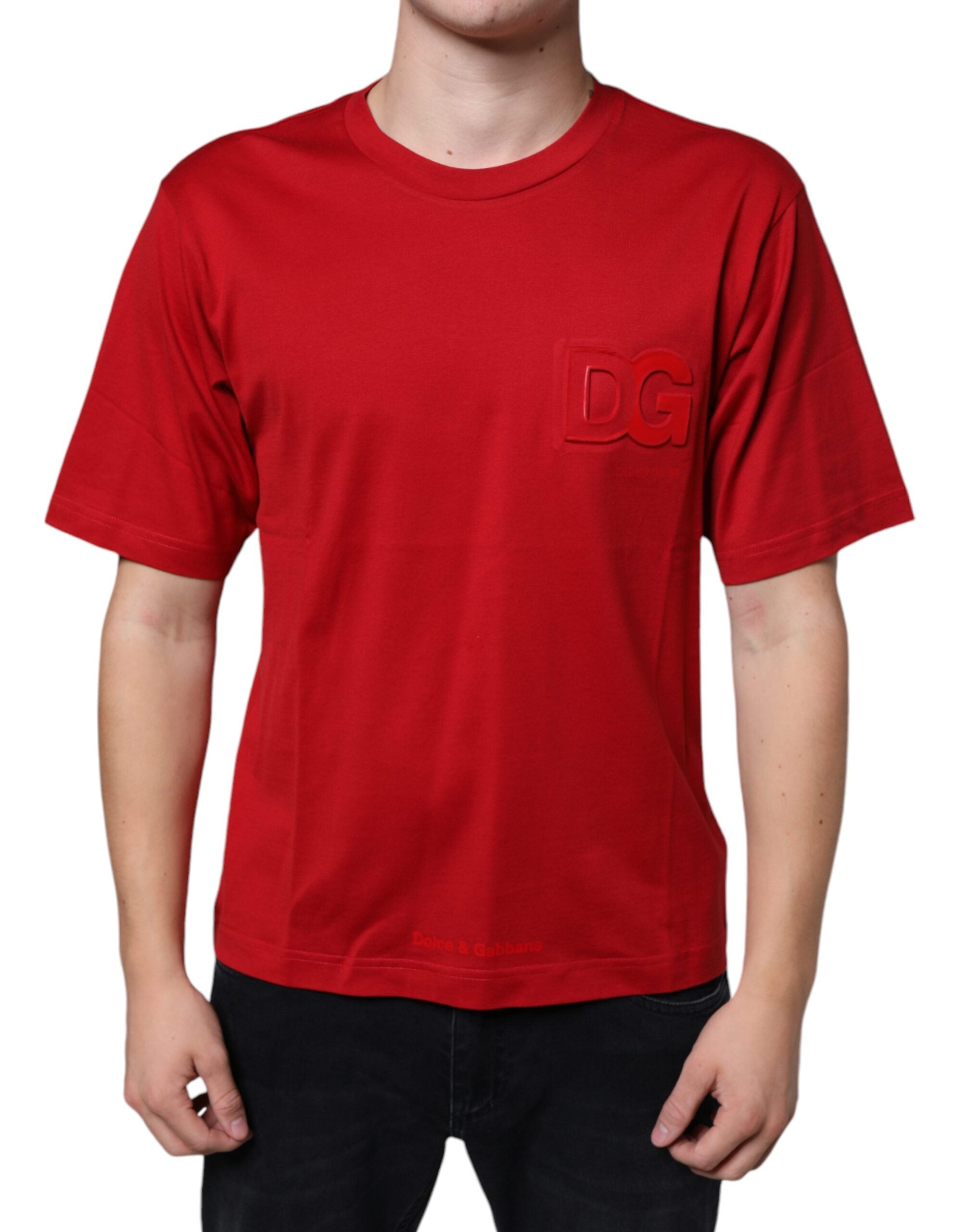 Camiseta de cuello redondo con estampado del logotipo DG de algodón rojo de Dolce &amp; Gabbana