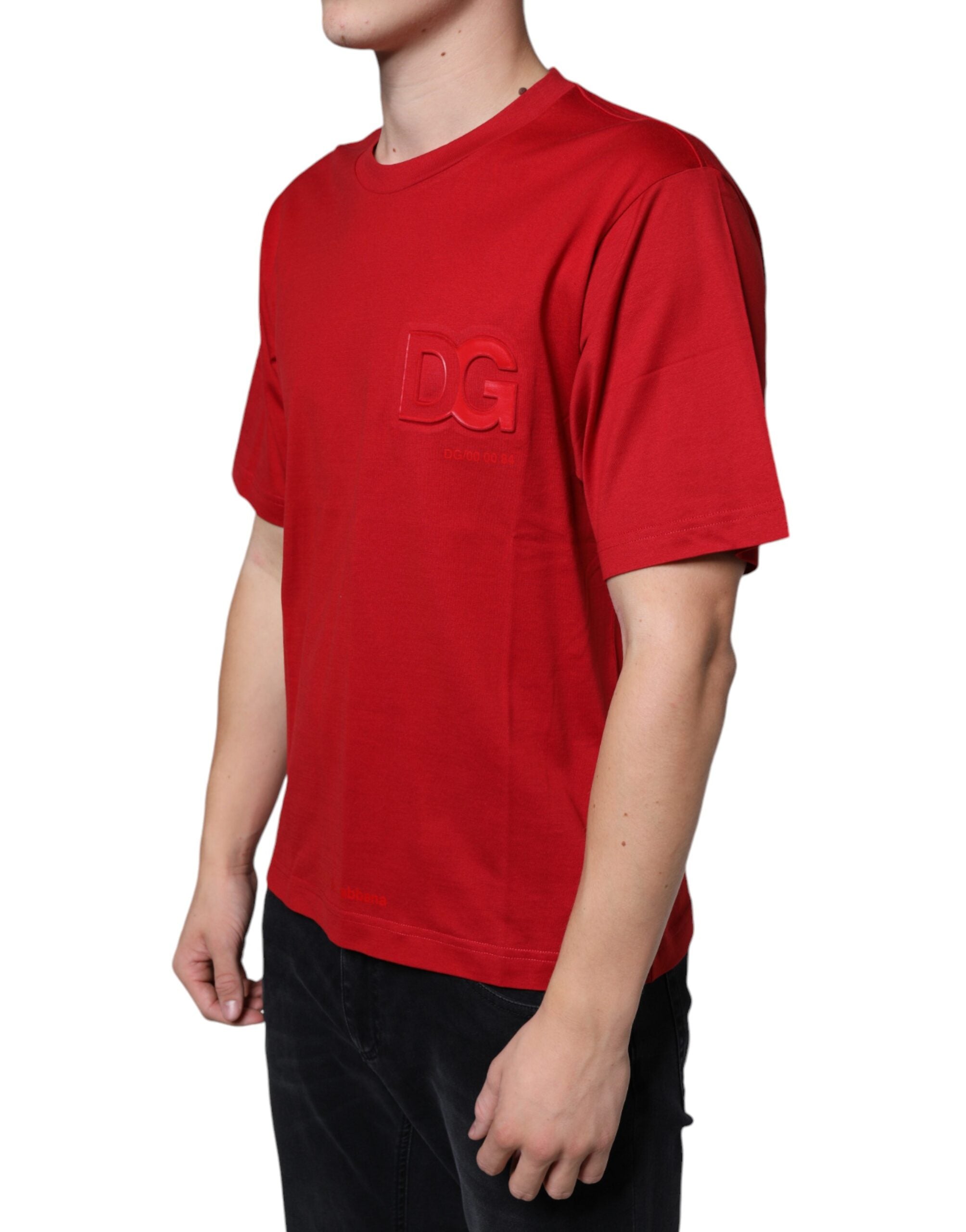 Camiseta de cuello redondo con estampado del logotipo DG de algodón rojo de Dolce &amp; Gabbana