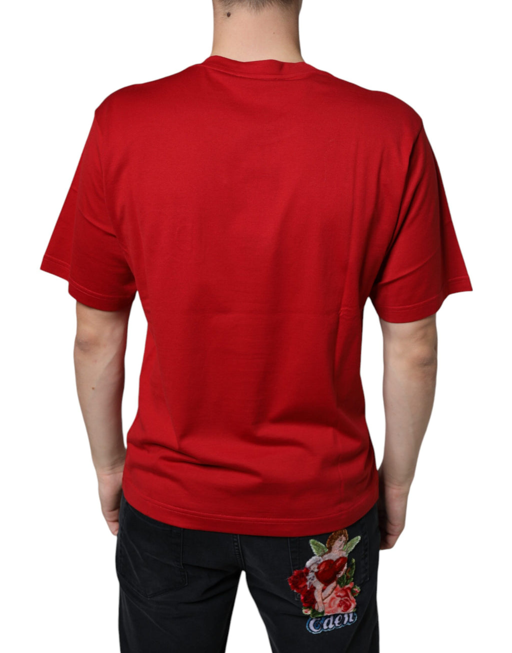 Camiseta de cuello redondo con estampado del logotipo DG de algodón rojo de Dolce &amp; Gabbana