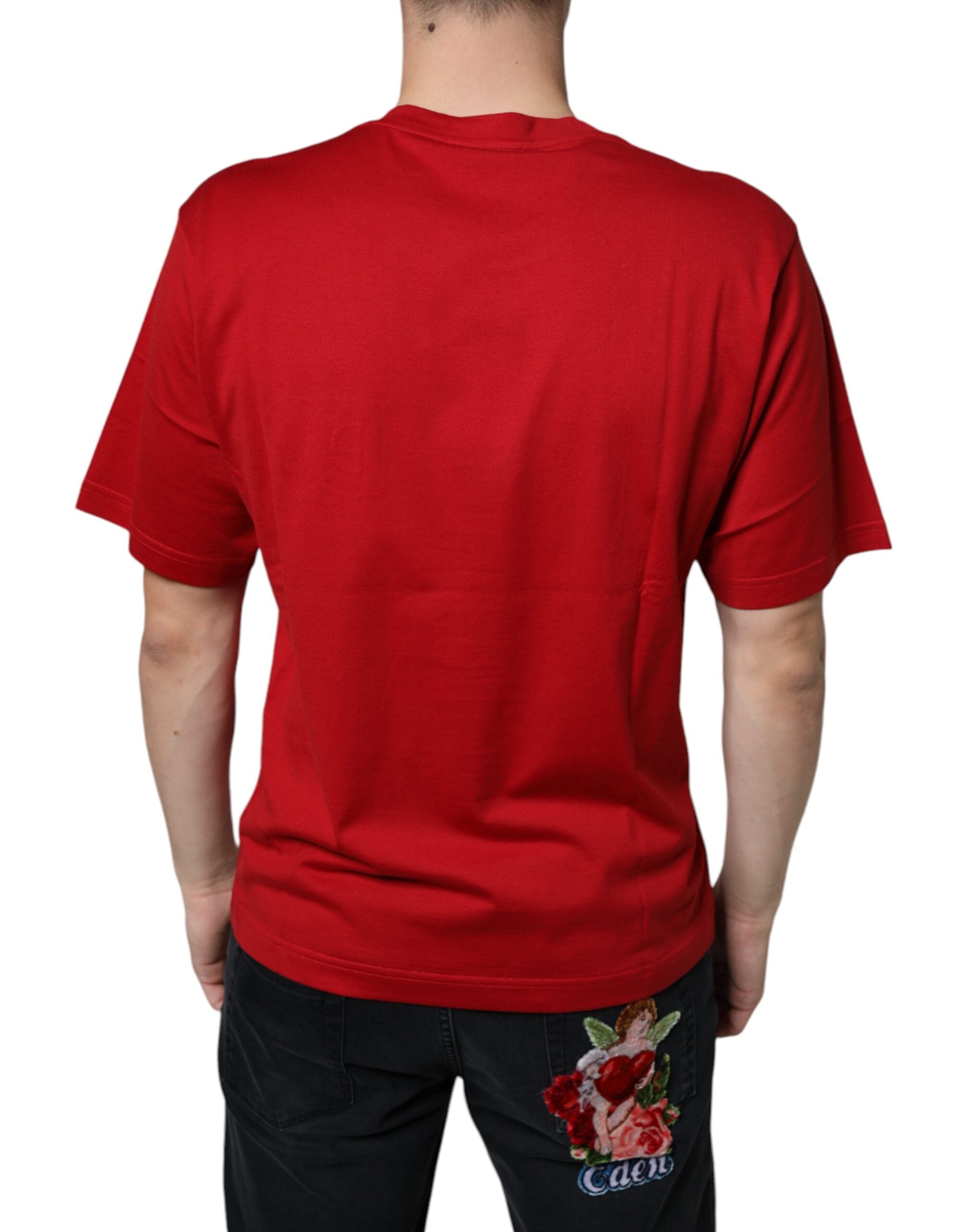 Camiseta de cuello redondo con estampado del logotipo DG de algodón rojo de Dolce &amp; Gabbana