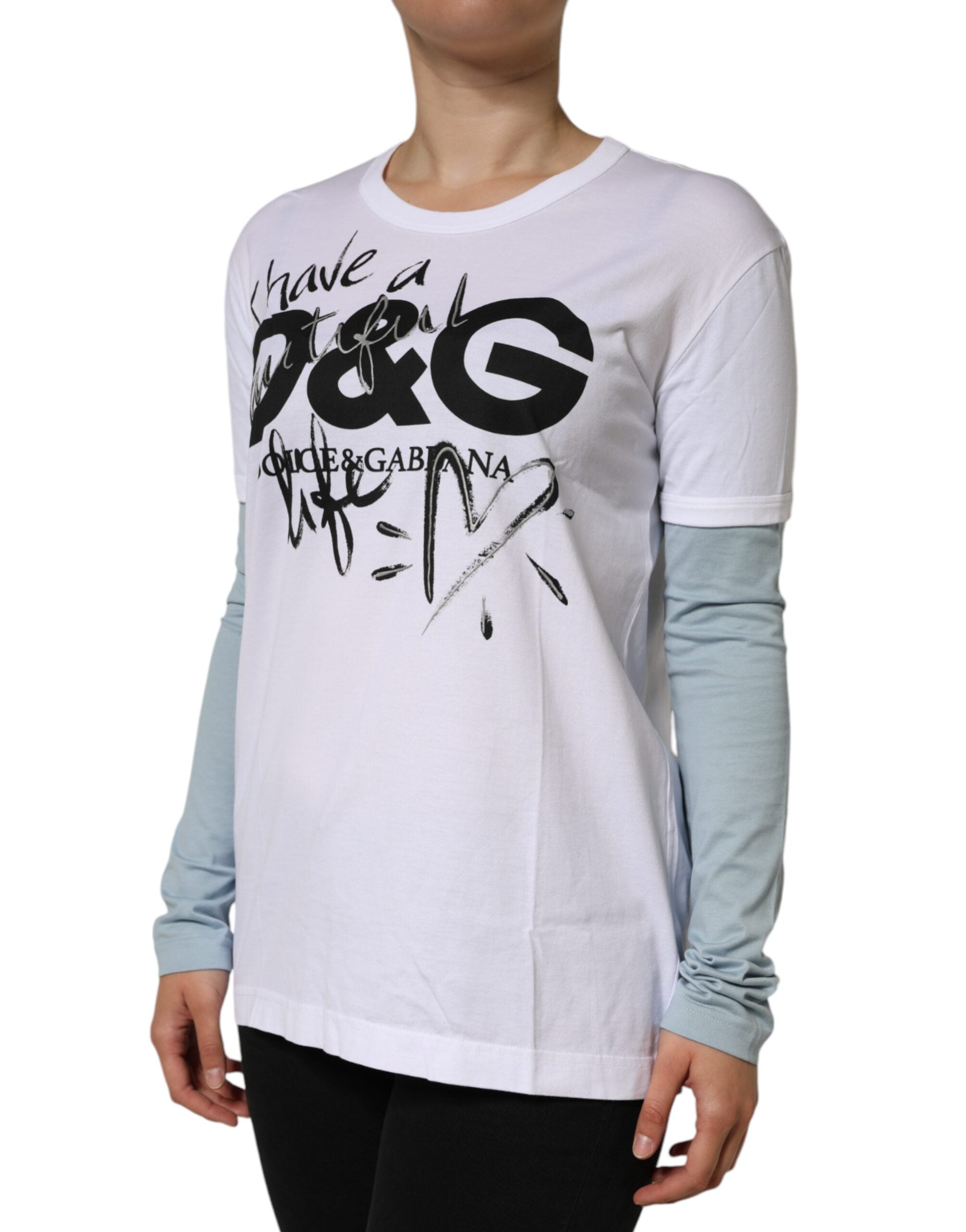 Camiseta de algodón blanca con cuello redondo y estampado del logotipo de Dolce &amp; Gabbana
