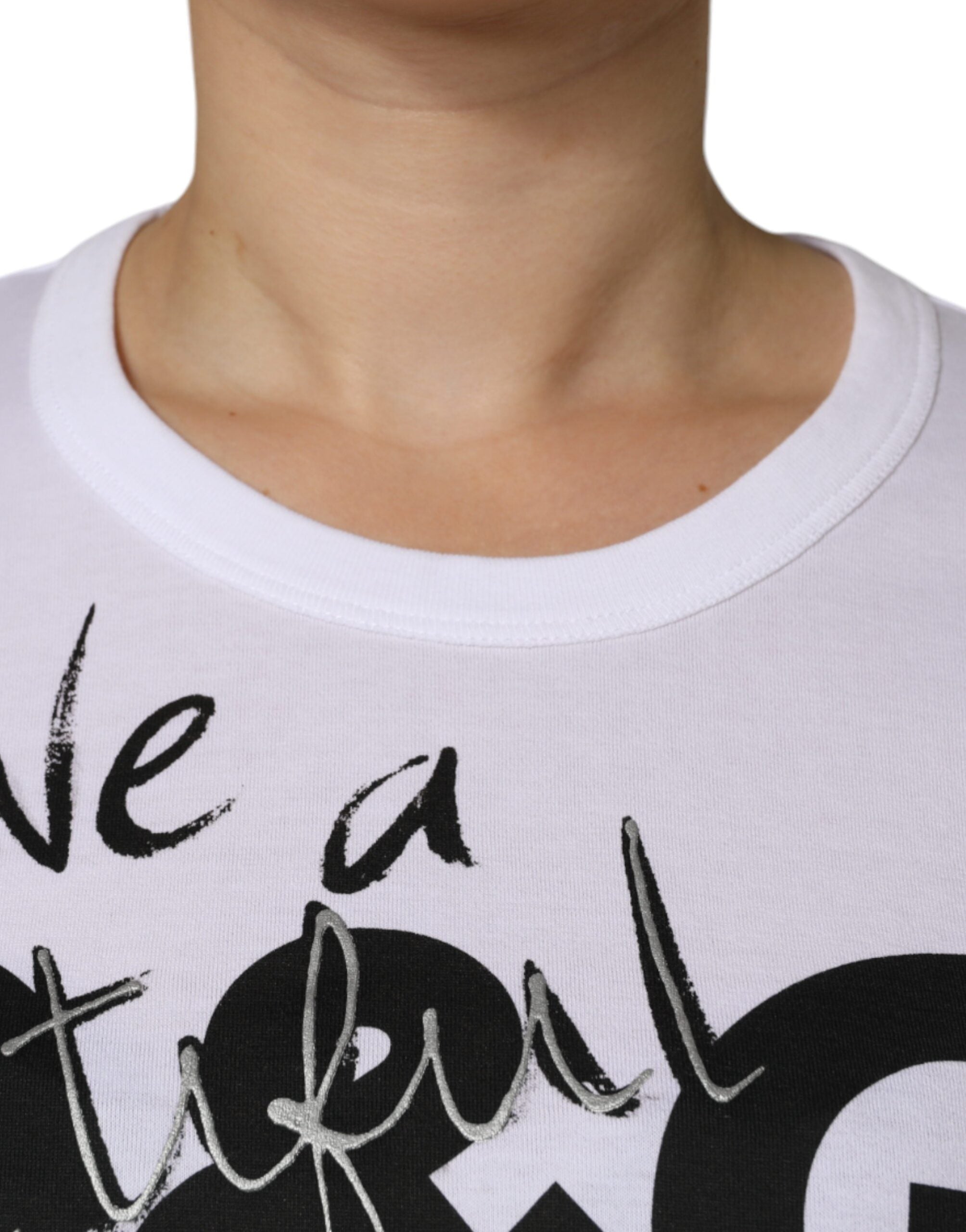Camiseta de algodón blanca con cuello redondo y estampado del logotipo de Dolce &amp; Gabbana